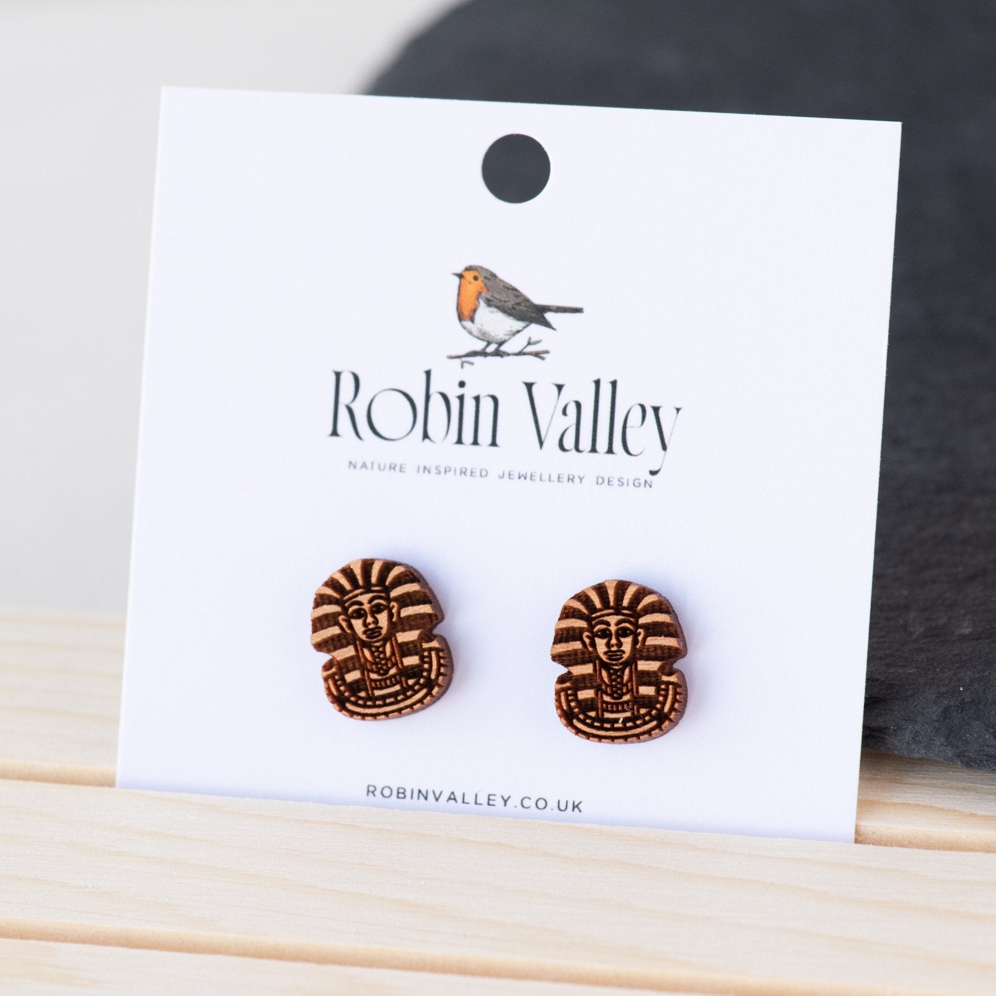 Egyptian Pharaoh Cherry Wood Stud Earrings - ET15042 - Robin Valley Official Store