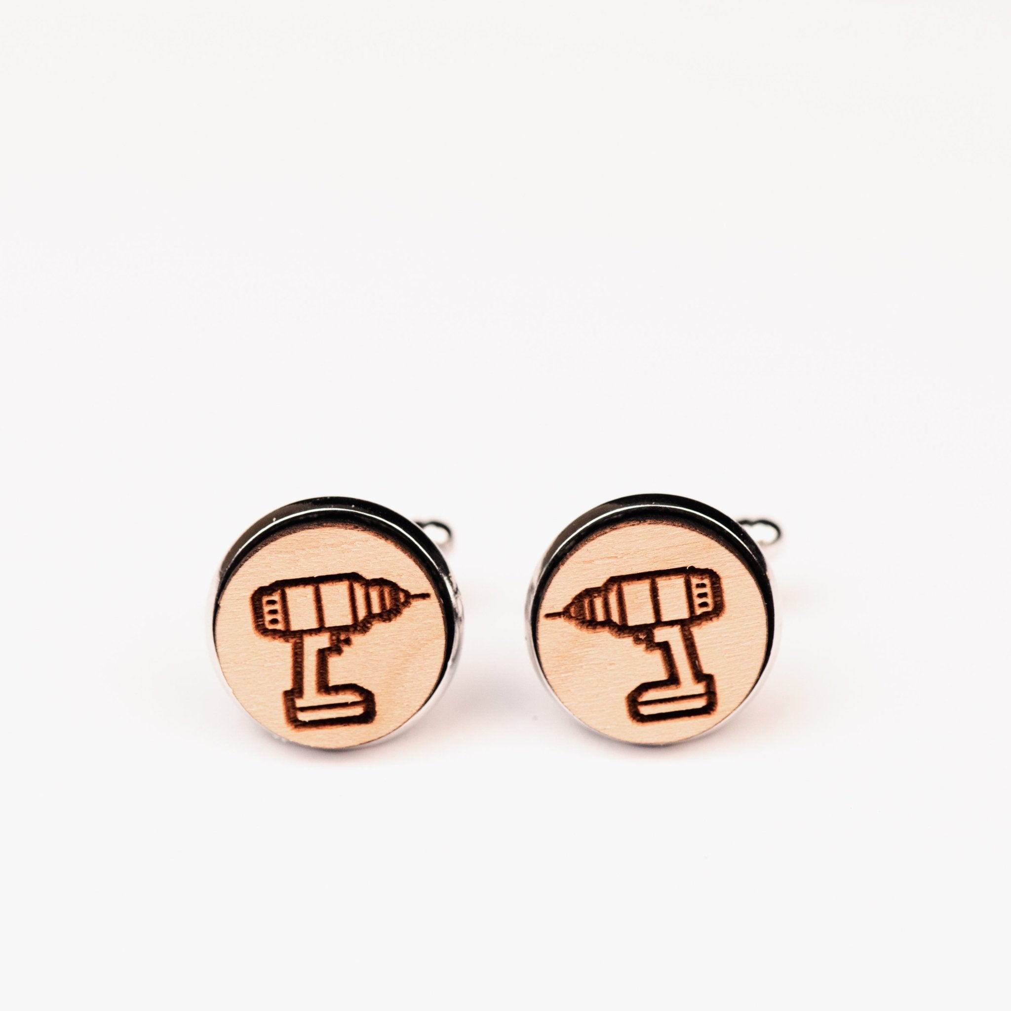 Electric Drill Cherry Wood Cufflinks - CT35104 - Robin Valley Official Store