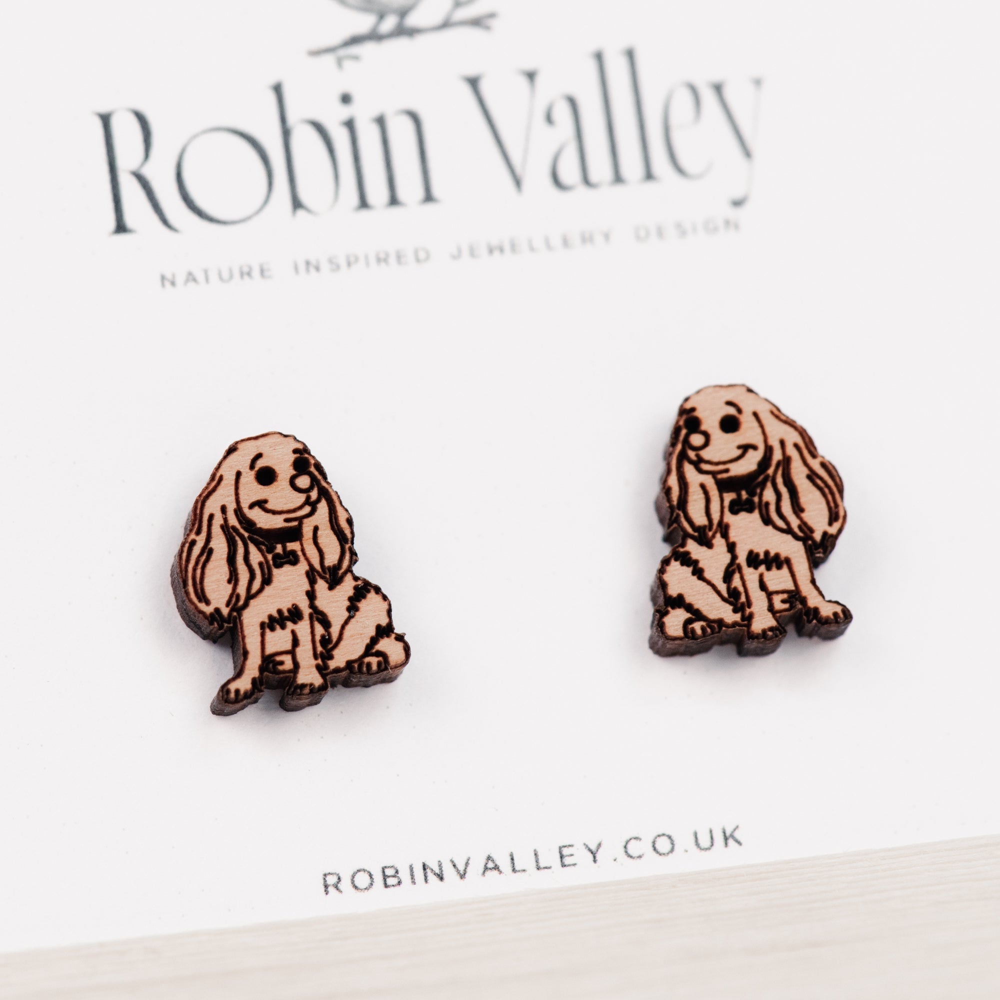 English Cocker Spaniel Dog Cherry Wood Stud Earrings - EL10047 - Robin Valley Official Store