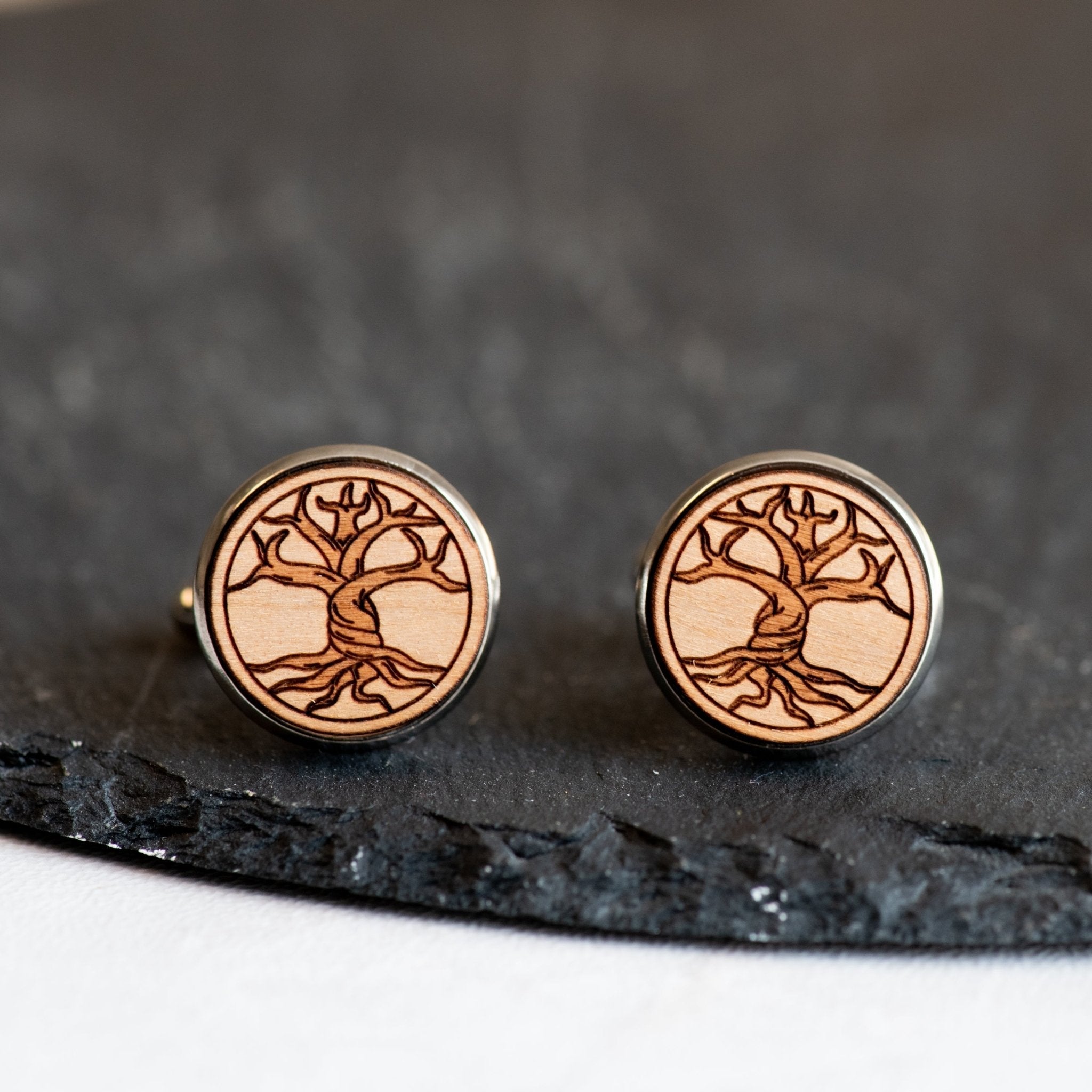 Family Tree Cherry Wood Cufflinks - CO34088 - Robin Valley Official Store