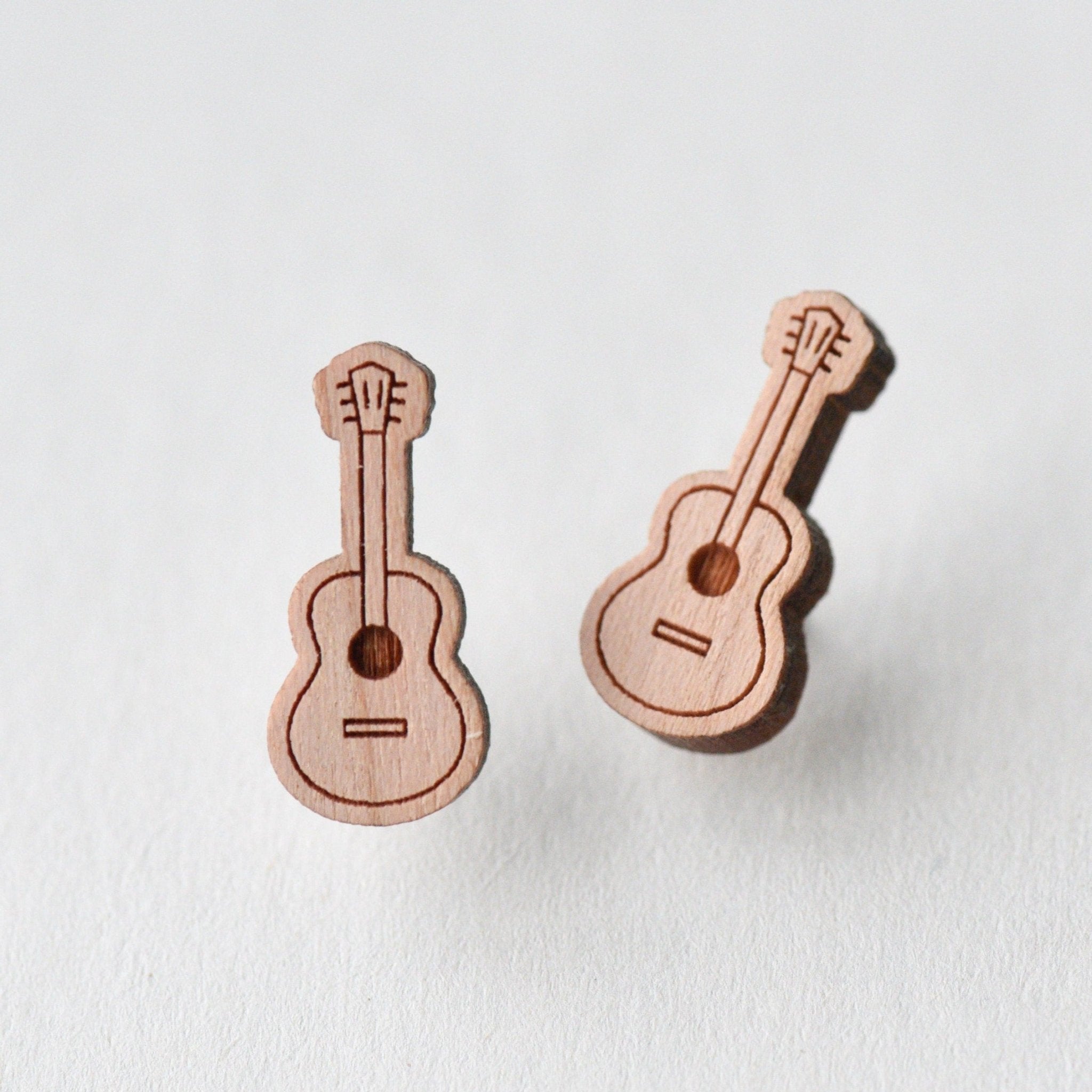 Guitar Cherry Wood Stud Earrings - ET15095 - Robin Valley Official Store