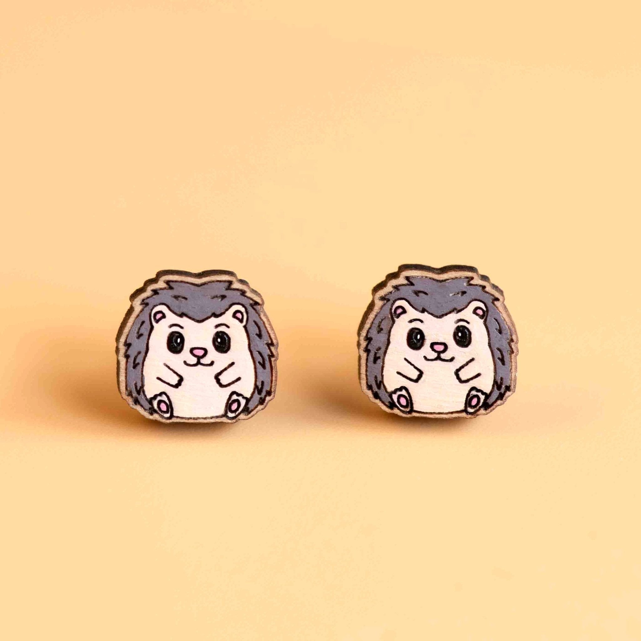 Hand - painted Hedgehog Wooden Earrings - PEL10200 - Robin Valley Official Store