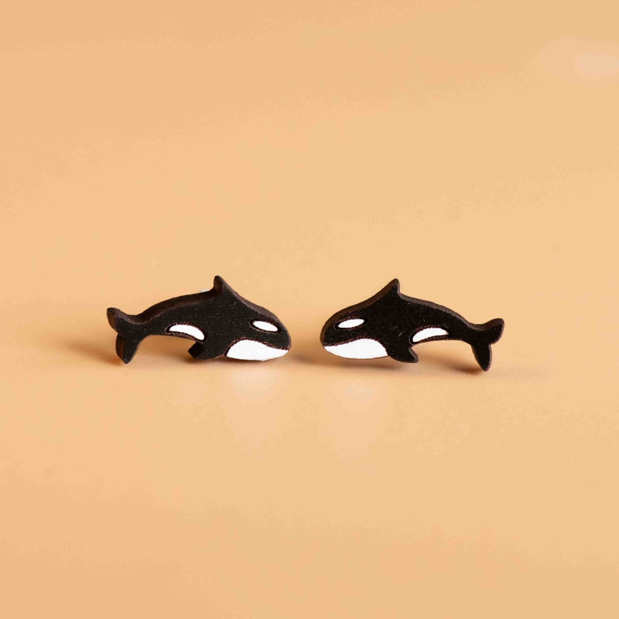 Hand - painted Killer Whale Orca Stud Earrings Wooden Jewellery - PES13010 - Robin Valley Official Store