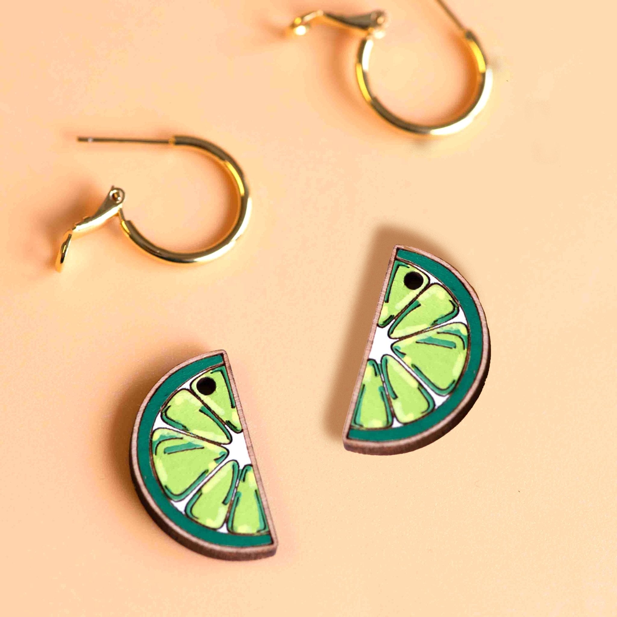 Hand - Painted Lime Hoop Earrings - PET15166H - Robin Valley Official Store