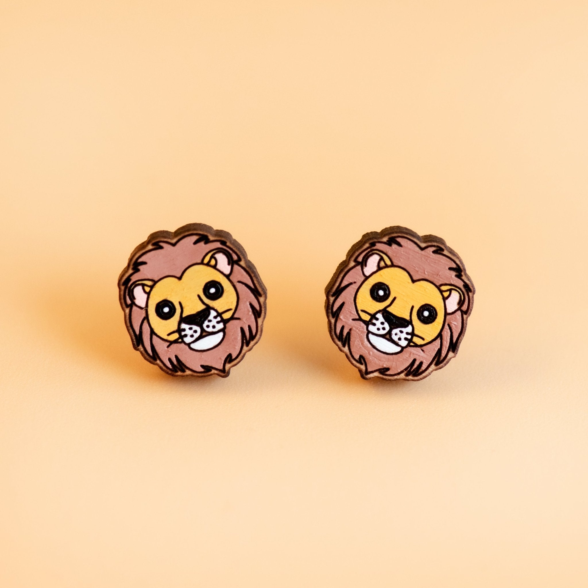 Hand - painted Lion Earrings Wooden Earrings - PEL10193 - Robin Valley Official Store