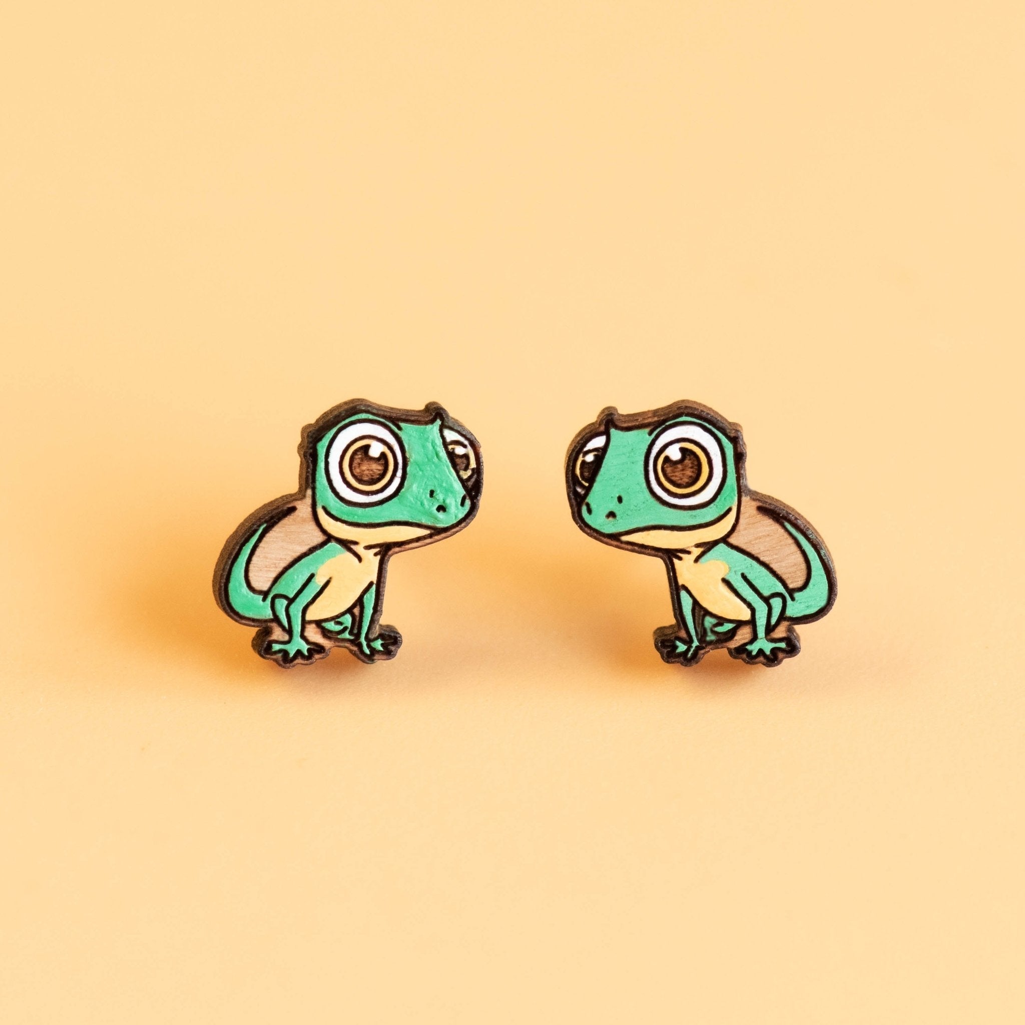 Hand - painted Lizard Wooden Earrings - PEL10220 - Robin Valley Official Store