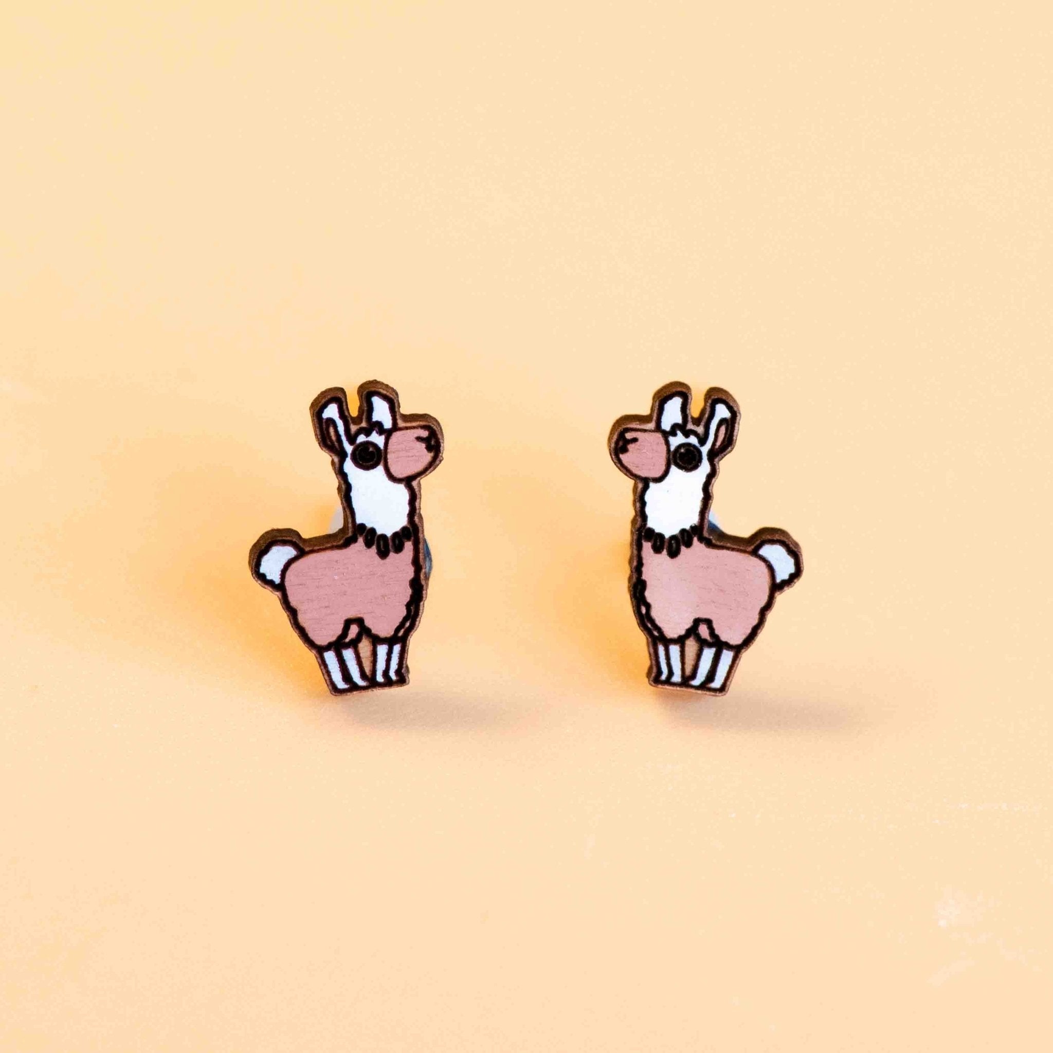 Hand - painted Llama Alpaca Stud Earrings - PEL10168 - Robin Valley Official Store