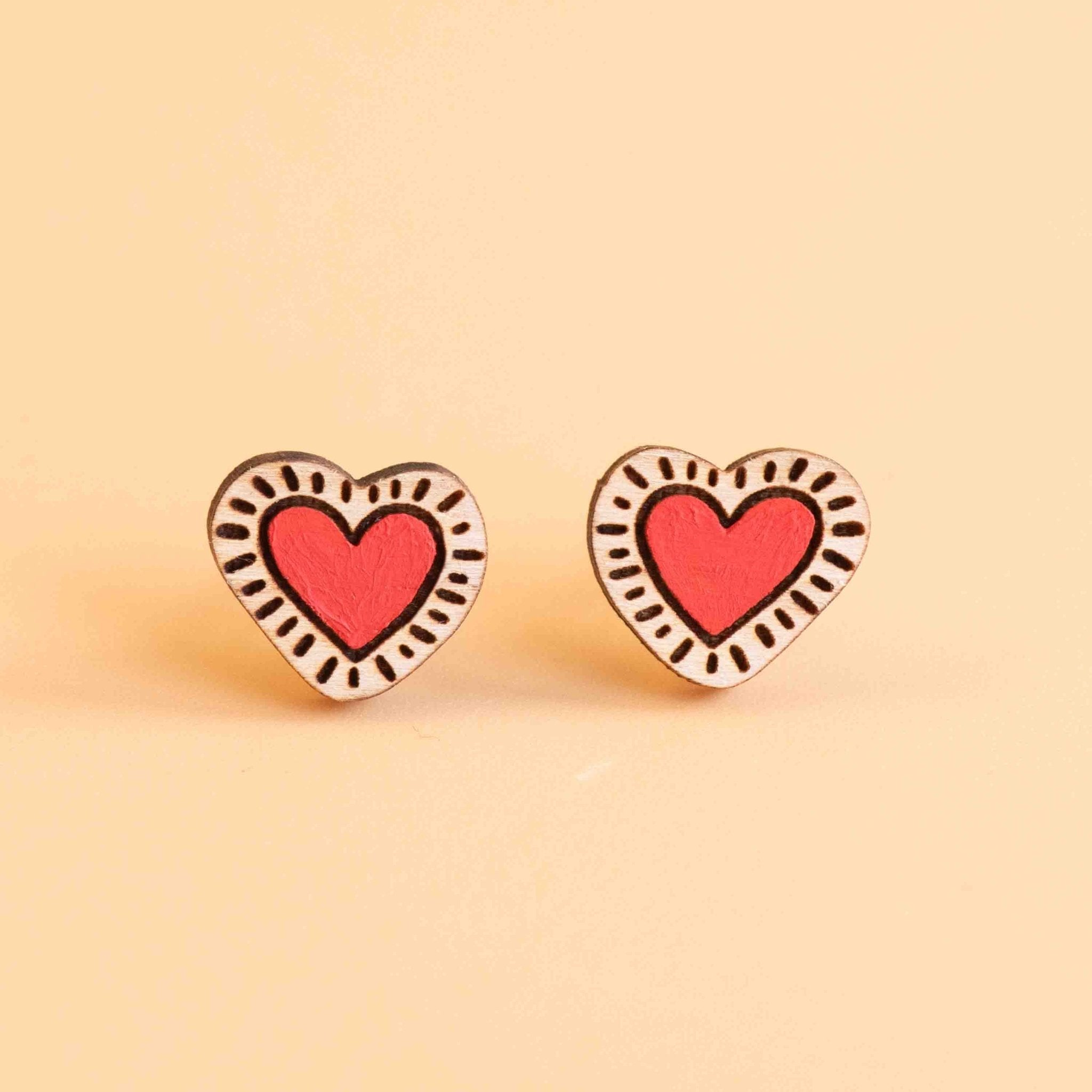 Hand - painted Love Heart Earrings - PET15123 - Robin Valley Official Store