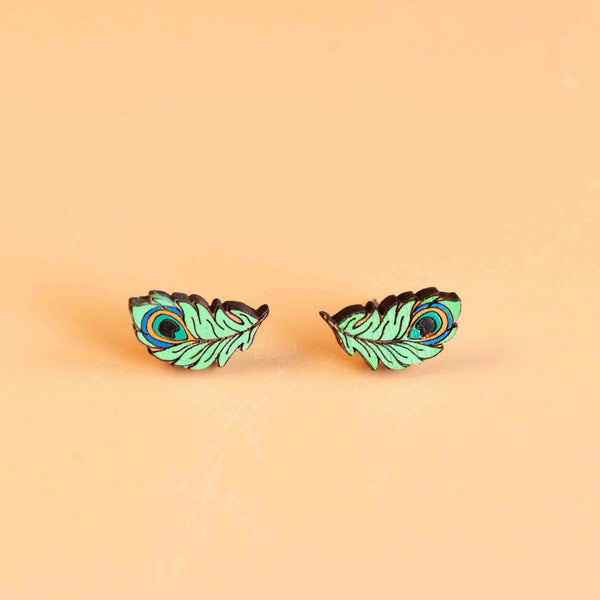Hand - painted Peacock Feather Earrings Wooden Jewellery - PET15173 - Robin Valley Official Store