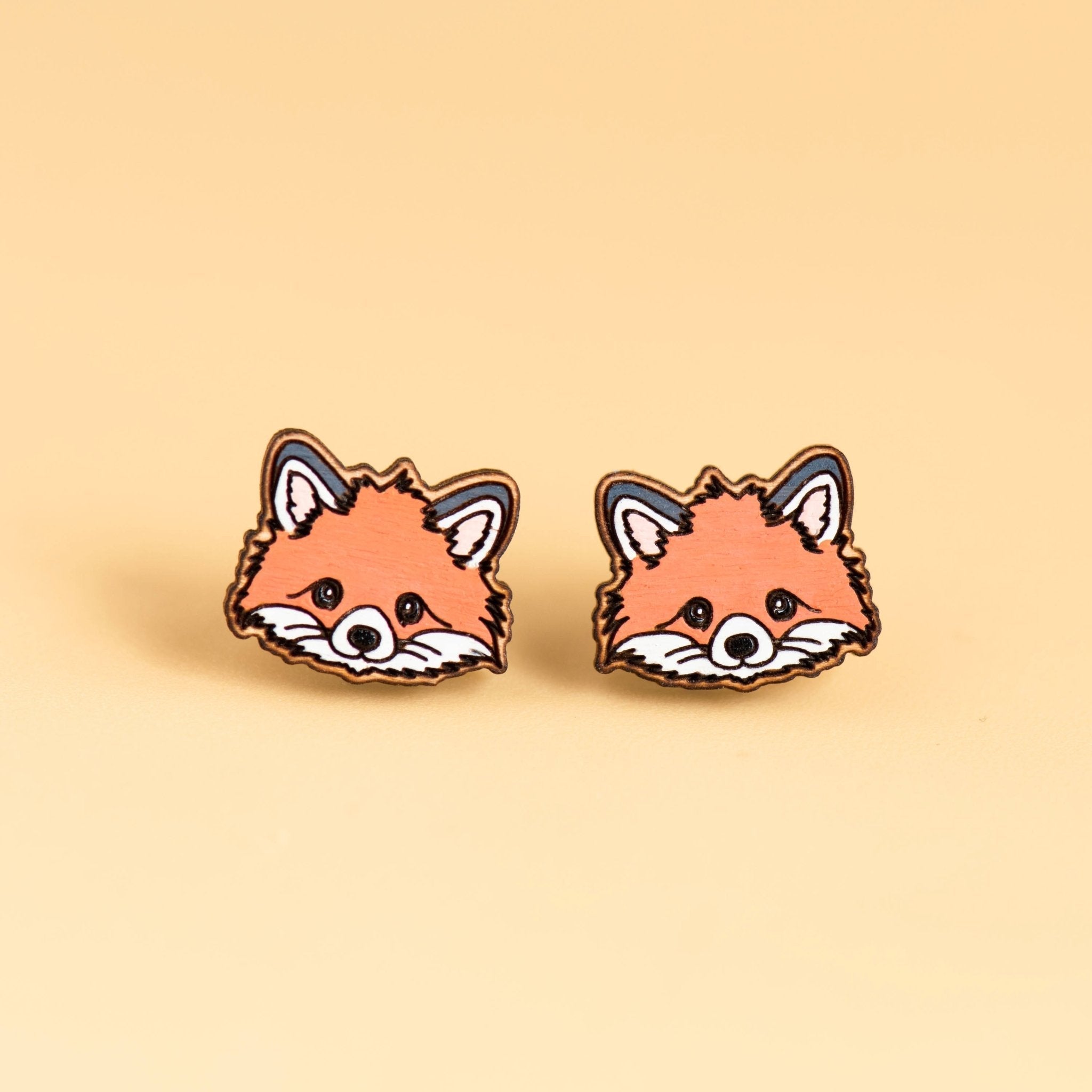 Hand - painted Red Fox Earrings Cherry Wood Earrings - PEL10281 - Robin Valley Official Store