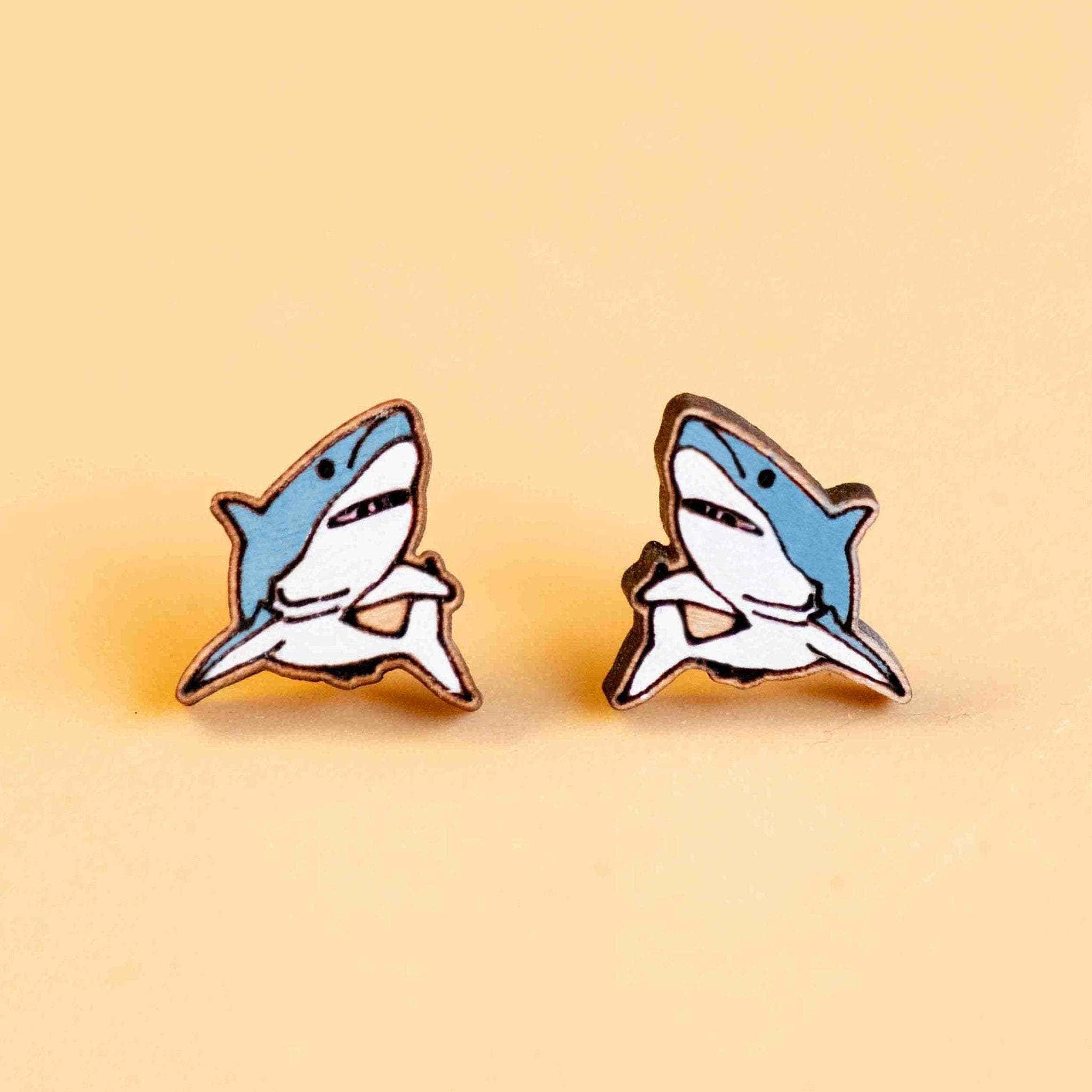 Hand - painted Shark Earrings Cherry Wood Earrings - PES13060 - Robin Valley Official Store