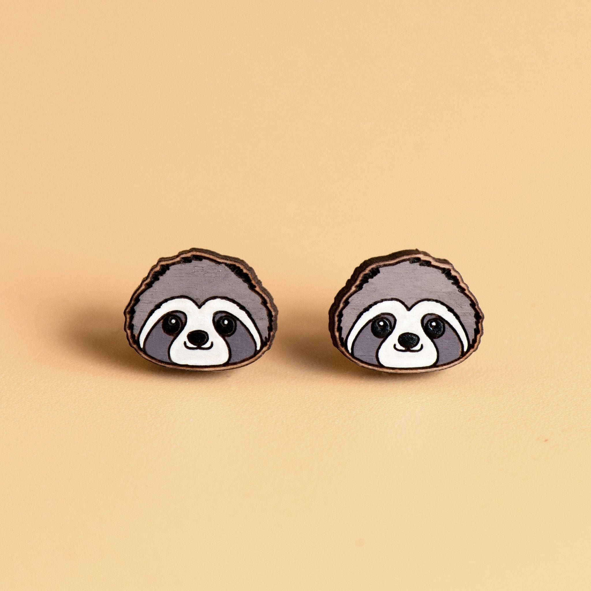 Hand - painted Sloth Earrings Cherry Wood Earrings - PEL10177 - Robin Valley Official Store