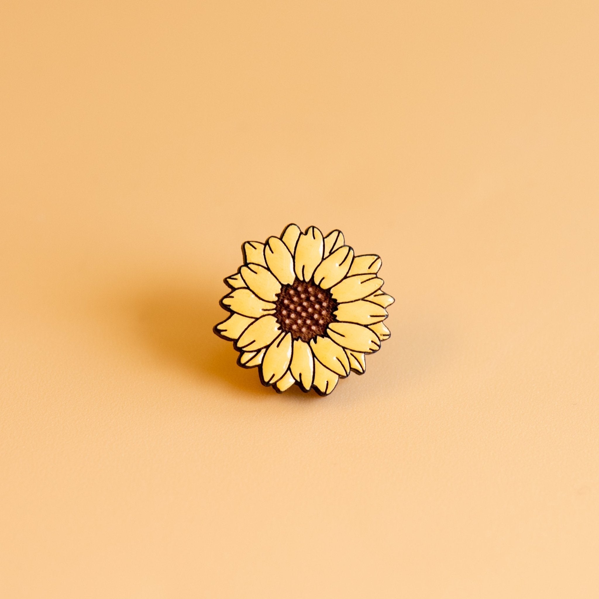 Hand - painted Sunflower Cherry Wood Pin Badge - PO44082 - Robin Valley Official Store