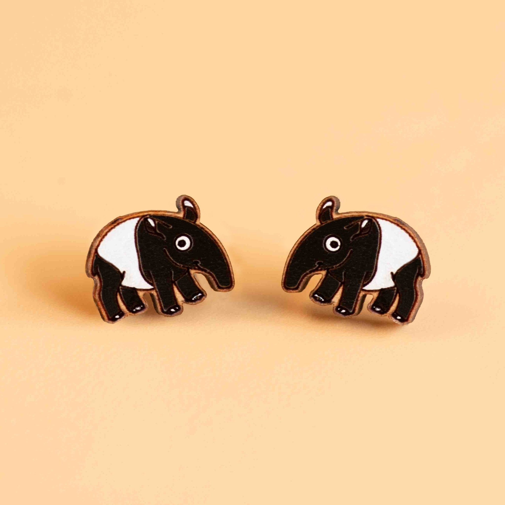 Hand - painted Tapir Earrings Cherry Wood Earrings - PEL10188 - Robin Valley Official Store