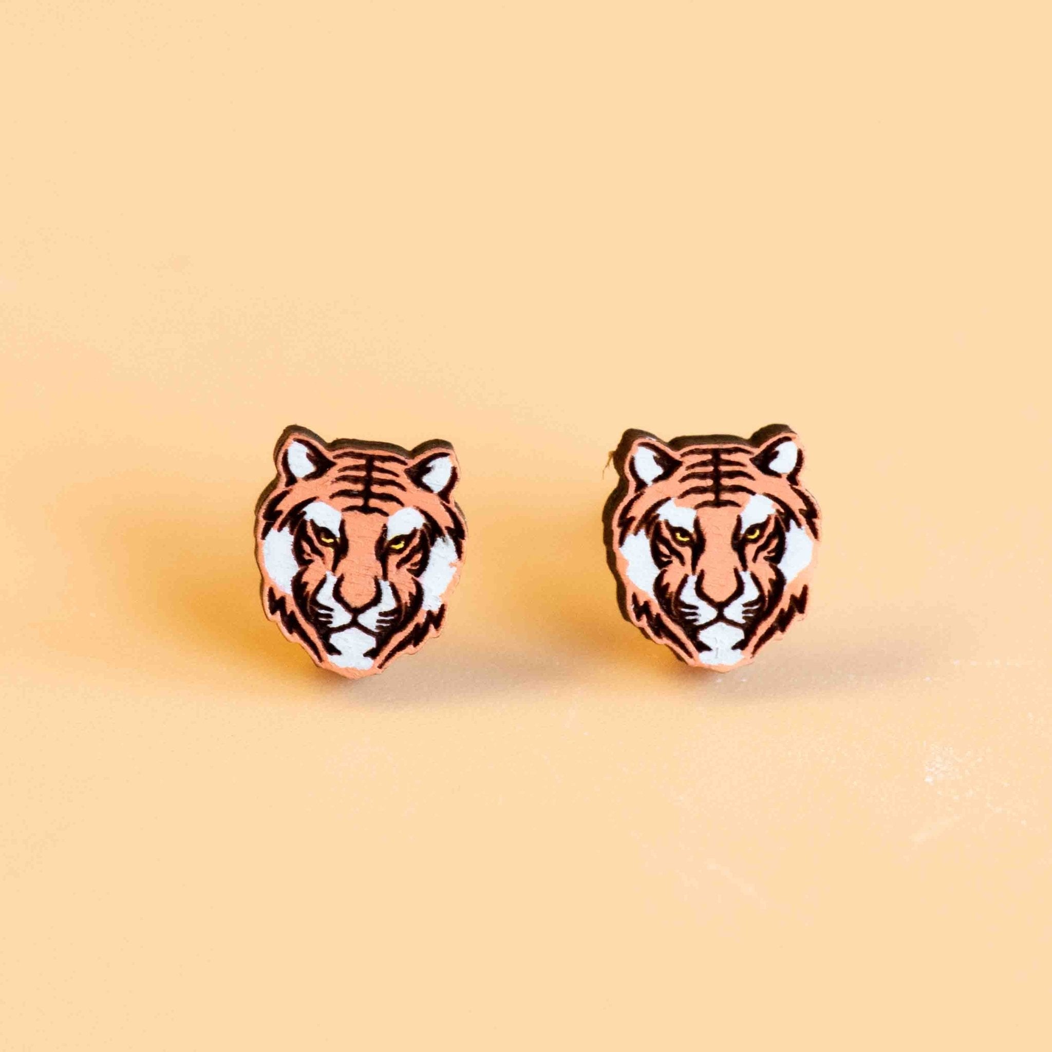 Hand - painted Tiger Earrings Wooden Jewellery - PEL10211 - Robin Valley Official Store