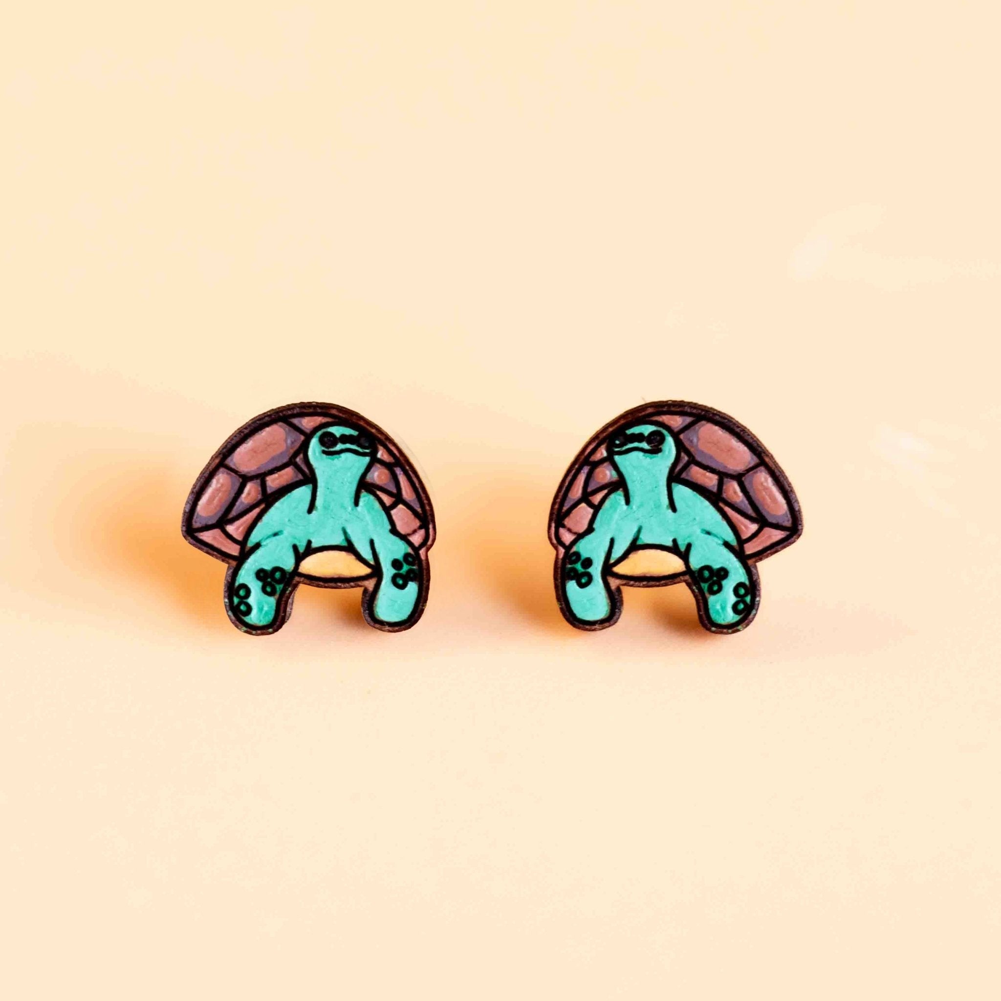Hand - painted Tortoise Wooden Earrings - PEL10244 - Robin Valley Official Store