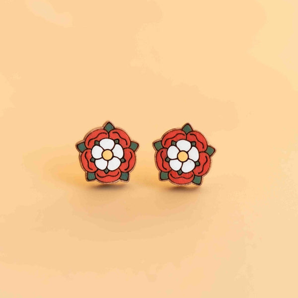 Hand - painted Tudor Rose Wooden Earrings - PEO14064 - Robin Valley Official Store