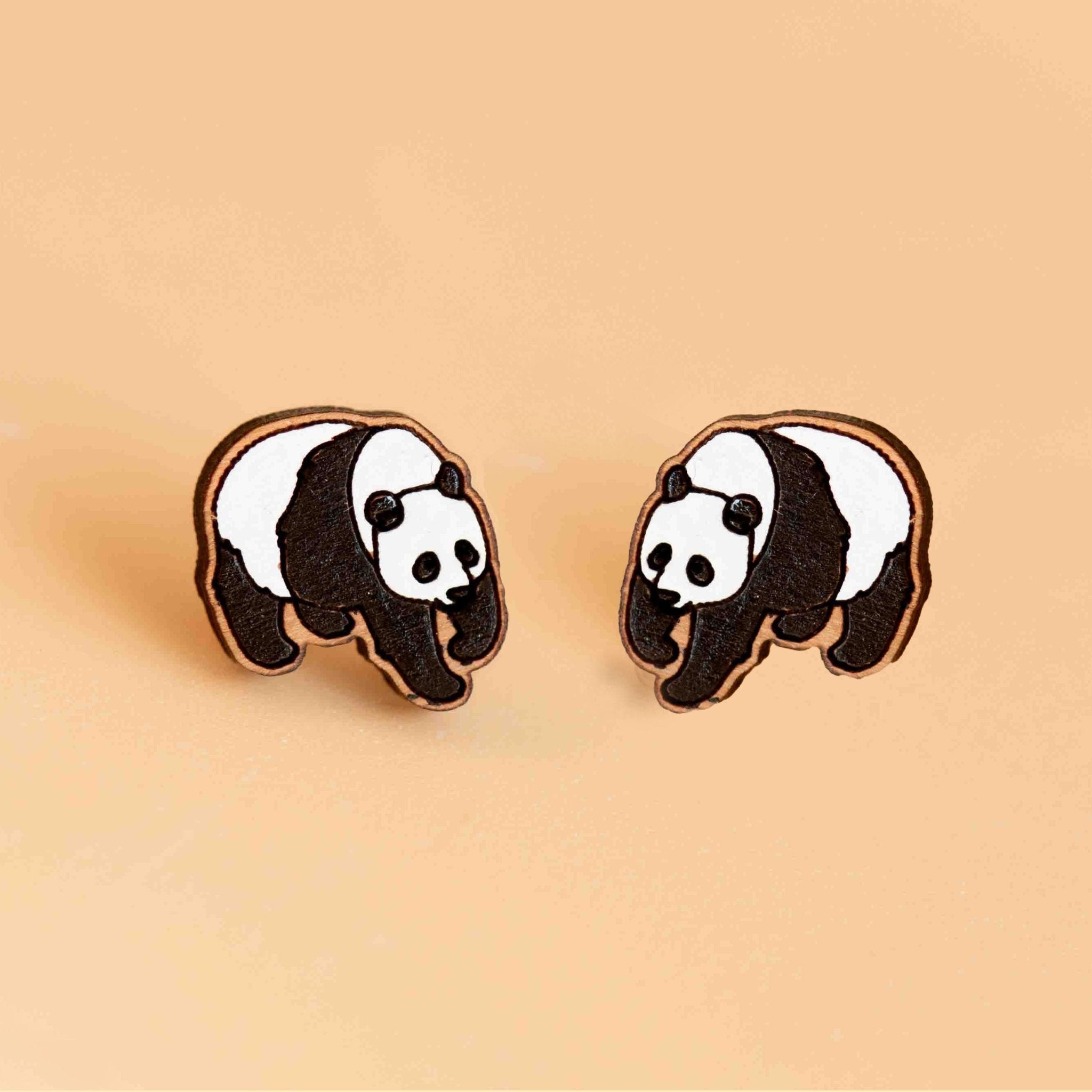 Hand - painted Walking Panda Earrings Wooden Jewellery - PEL10251 - Robin Valley Official Store