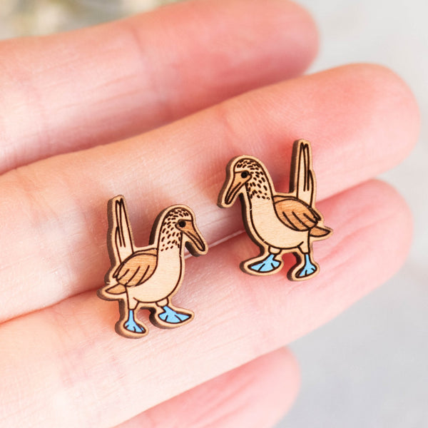 Hand - painted Wooden Blue - footed Booby Earrings - PEB12028 - Robin Valley Official Store