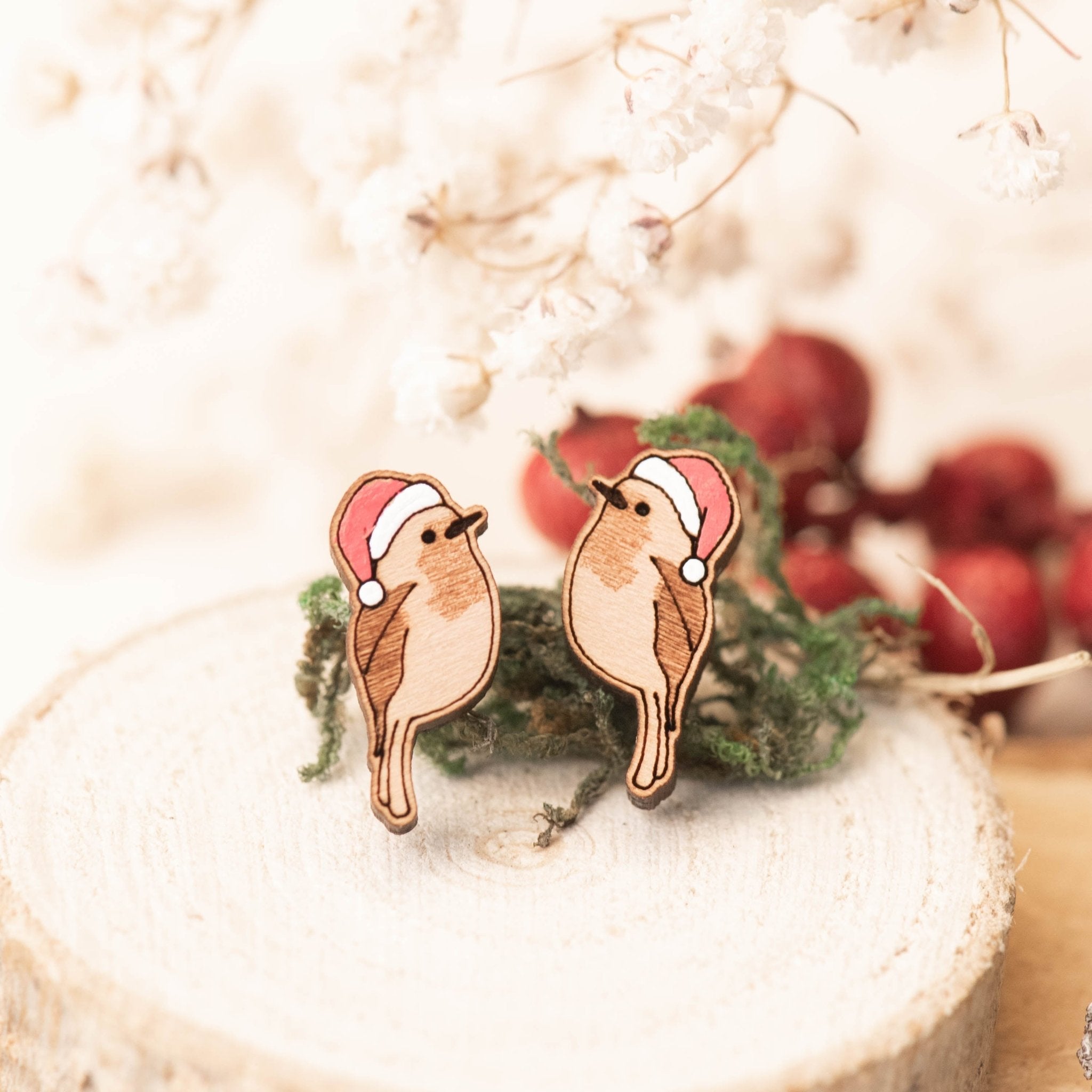 Hand - painted Wooden Christmas Robin Earrings - EB12020 - Robin Valley Official Store