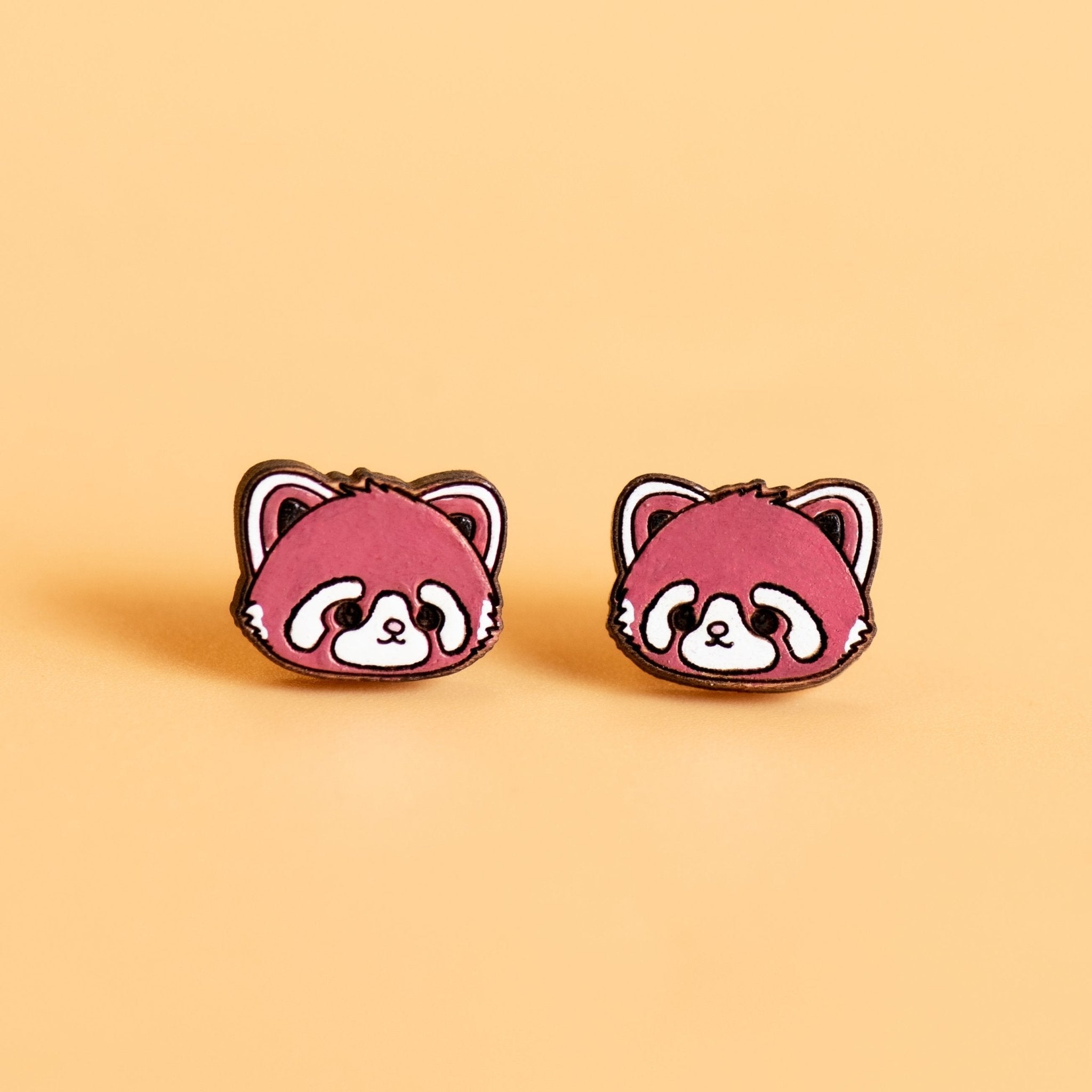 Hand - painted Wooden Fluffy Red Panda Stud Earrings - PEL10213 - Robin Valley Official Store