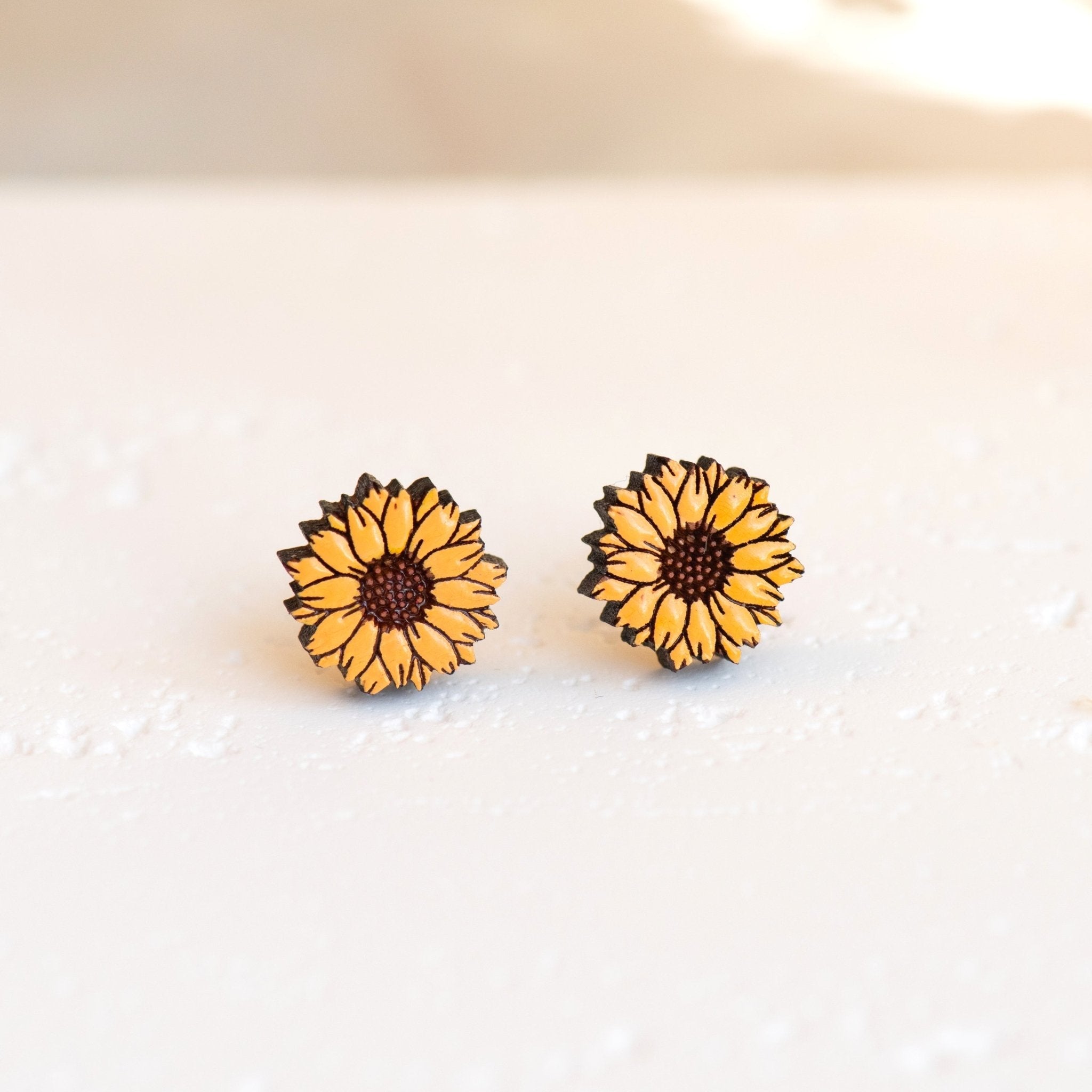 Hand - painted Wooden Sunflower Earrings - PEO14082 - Robin Valley Official Store