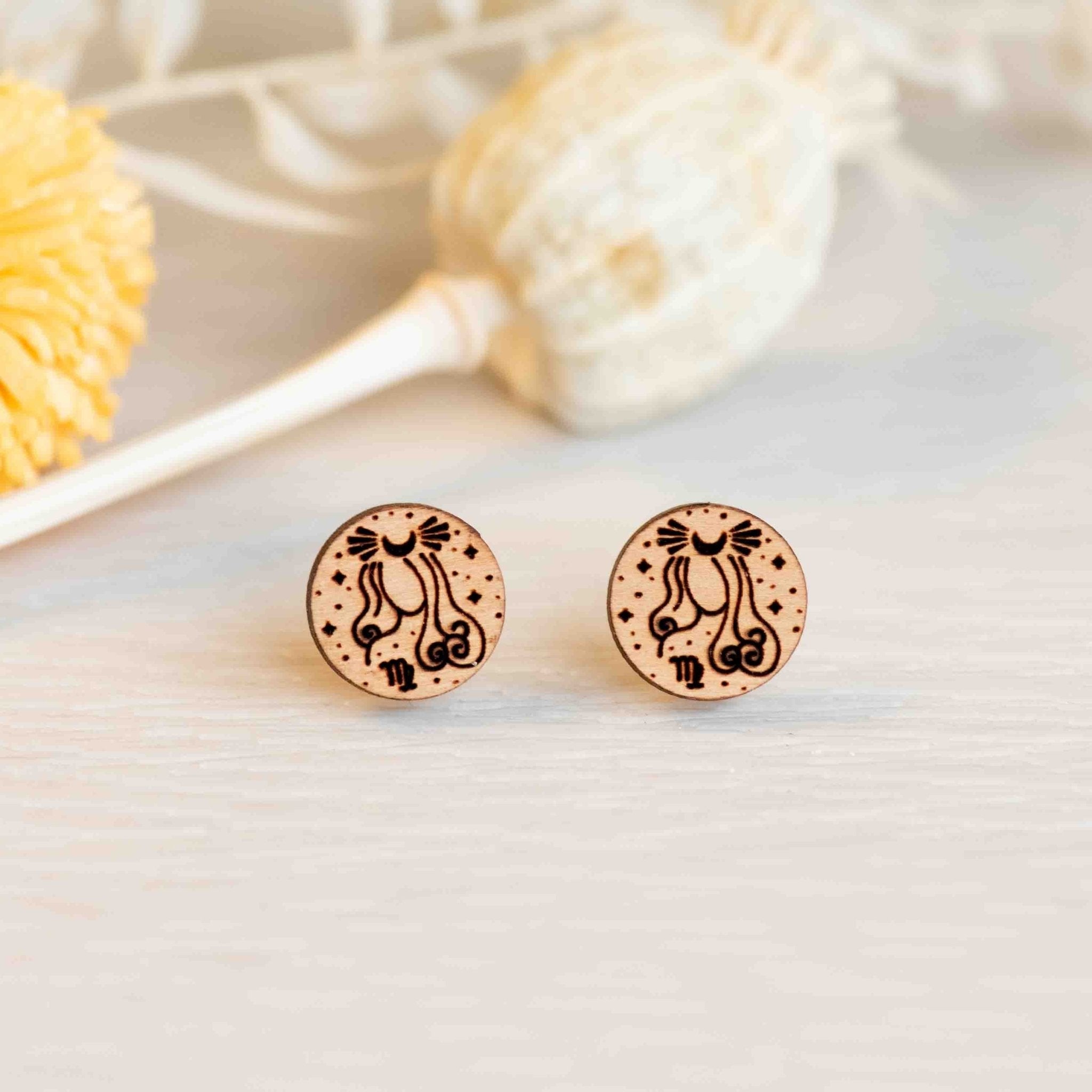 Handmade Zodiac Wooden Earrings - ET15115 - Robin Valley Official Store