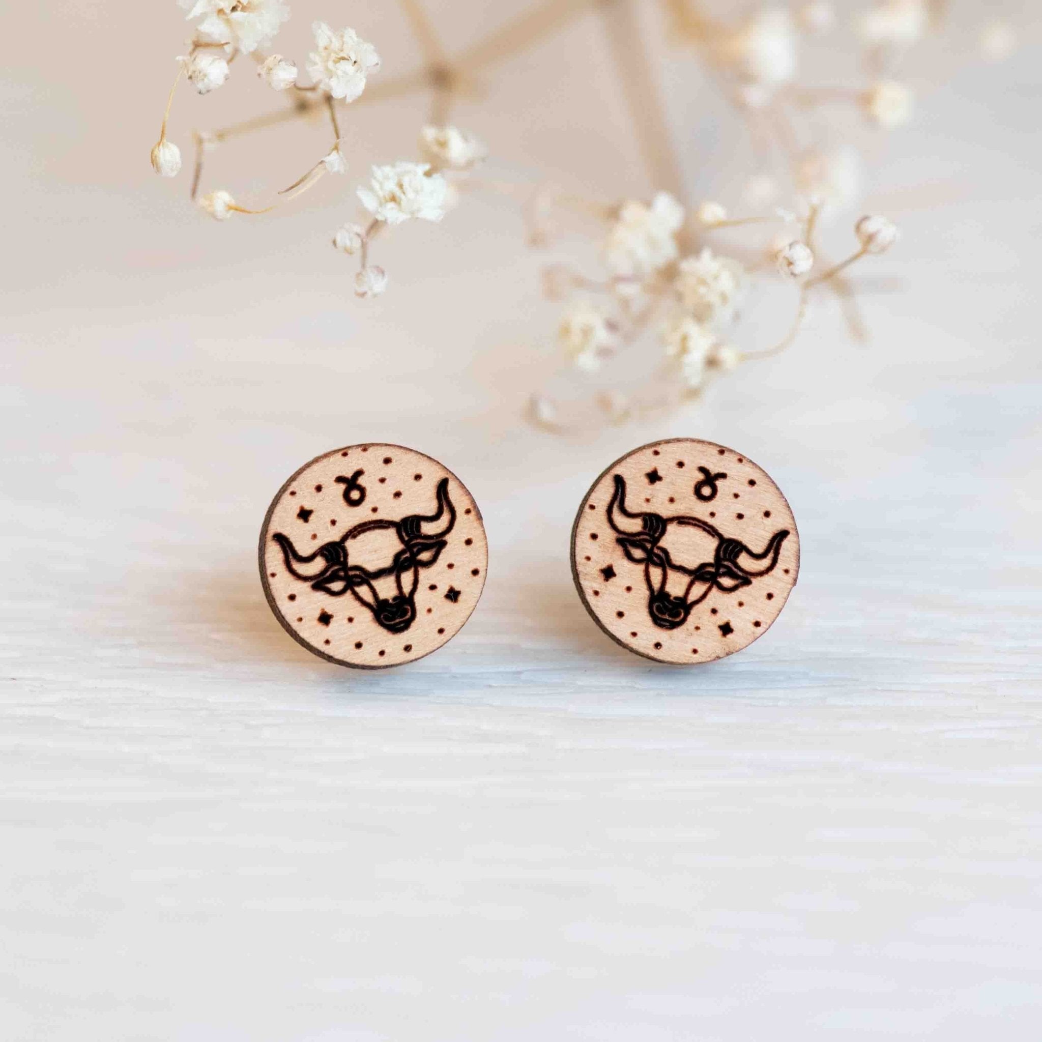Handmade Zodiac Wooden Earrings - ET15115 - Robin Valley Official Store