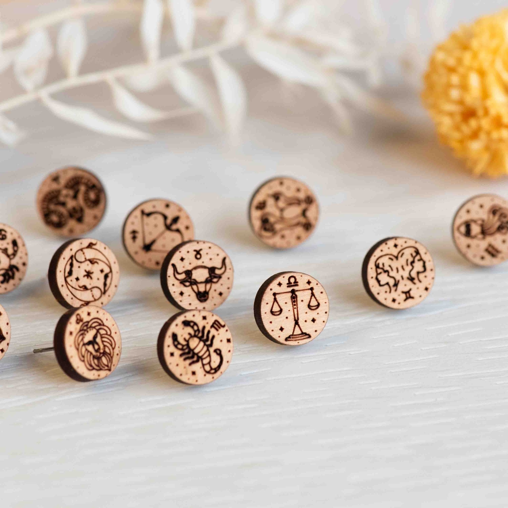 Handmade Zodiac Wooden Earrings - ET15115 - Robin Valley Official Store