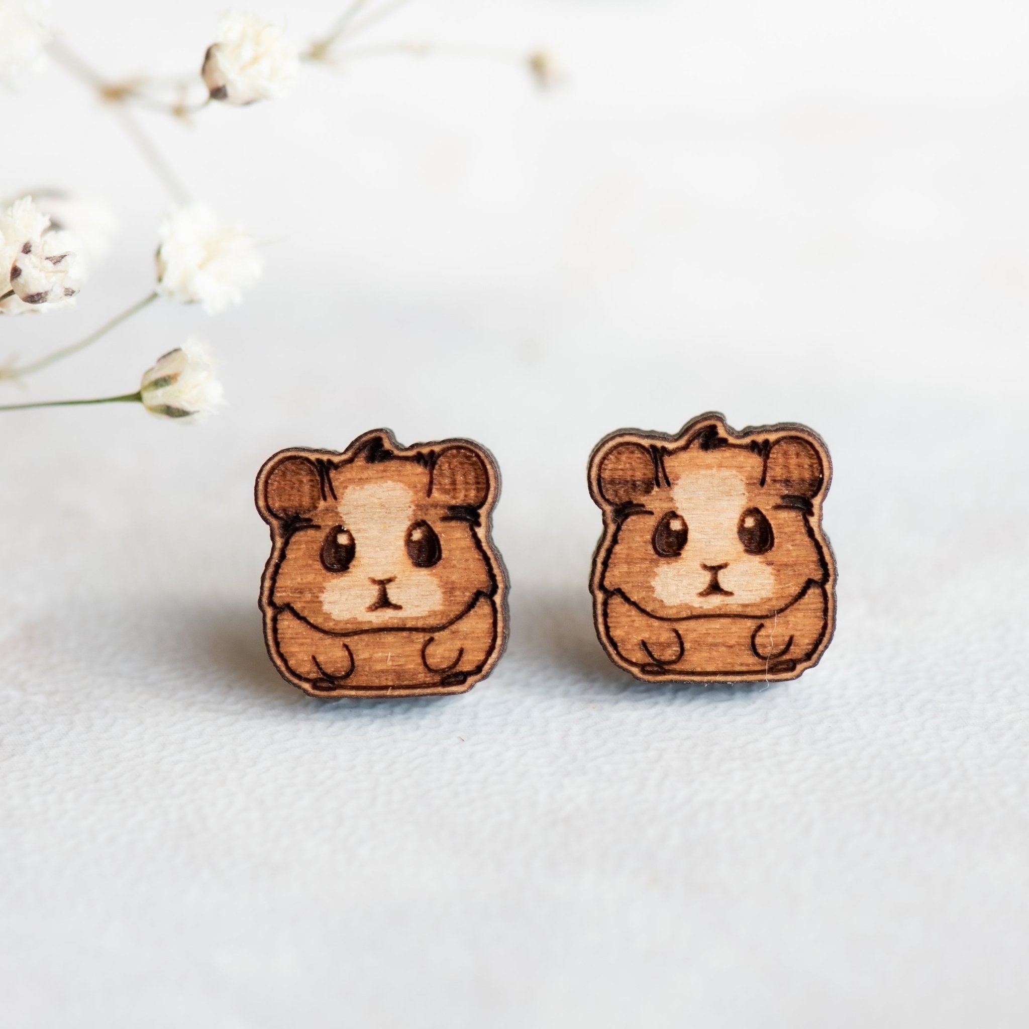 Kawaii Guinea Pig Cherry Wood Earrings - EL10183 - Robin Valley Official Store