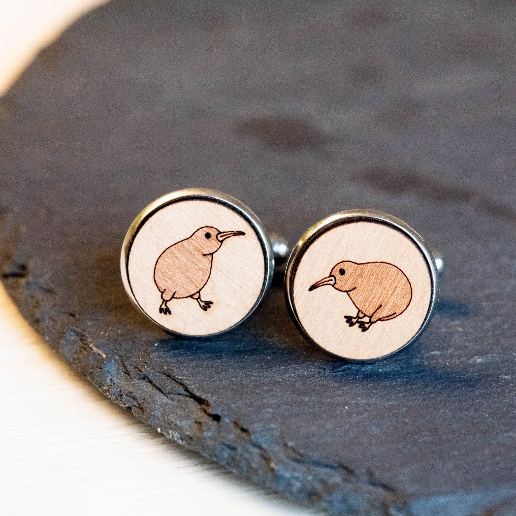 Kiwi Bird Cherry Wood Cufflinks - CB32007 - Robin Valley Official Store