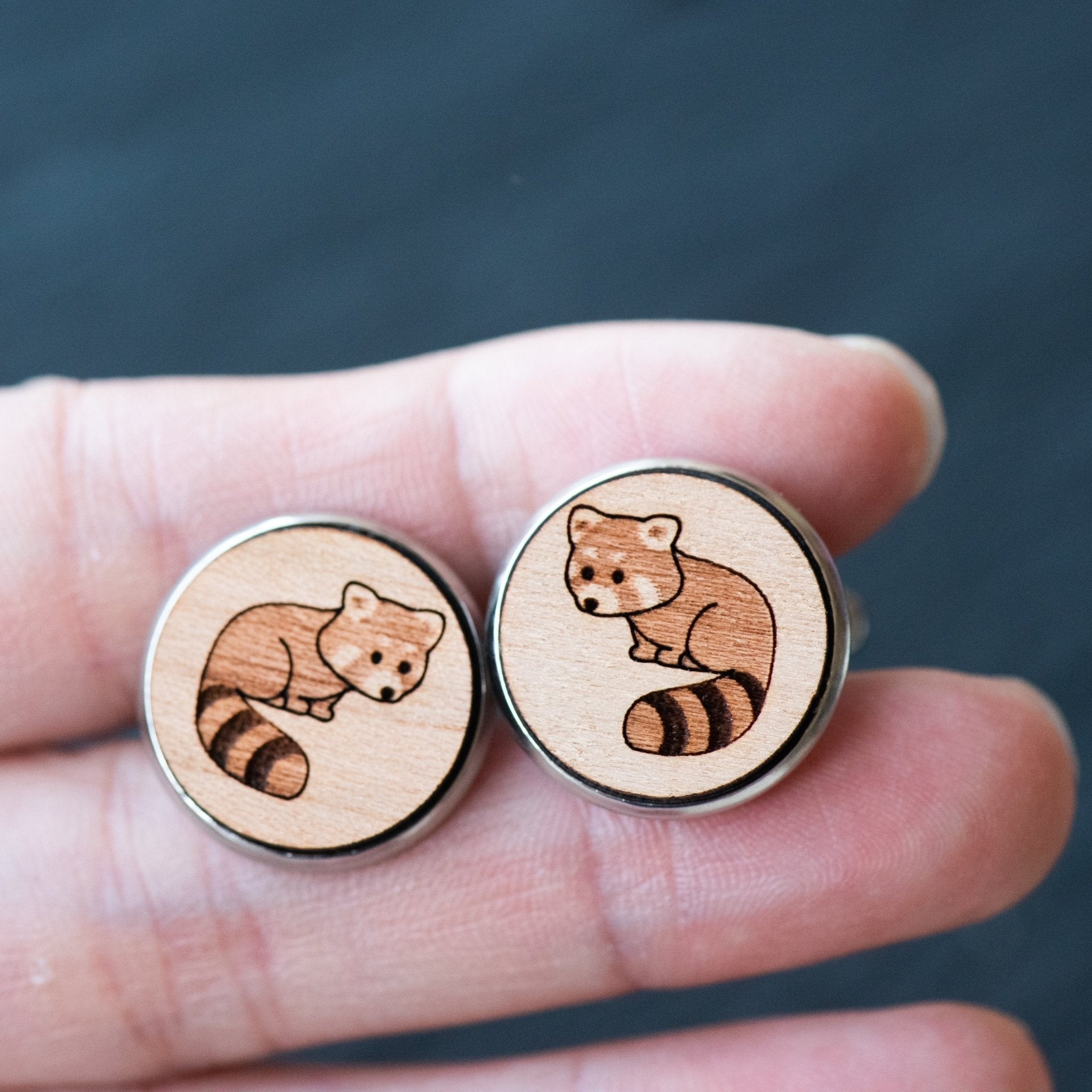 Little Red Panda Cherry Wood Cufflinks - CL30001 - Robin Valley Official Store