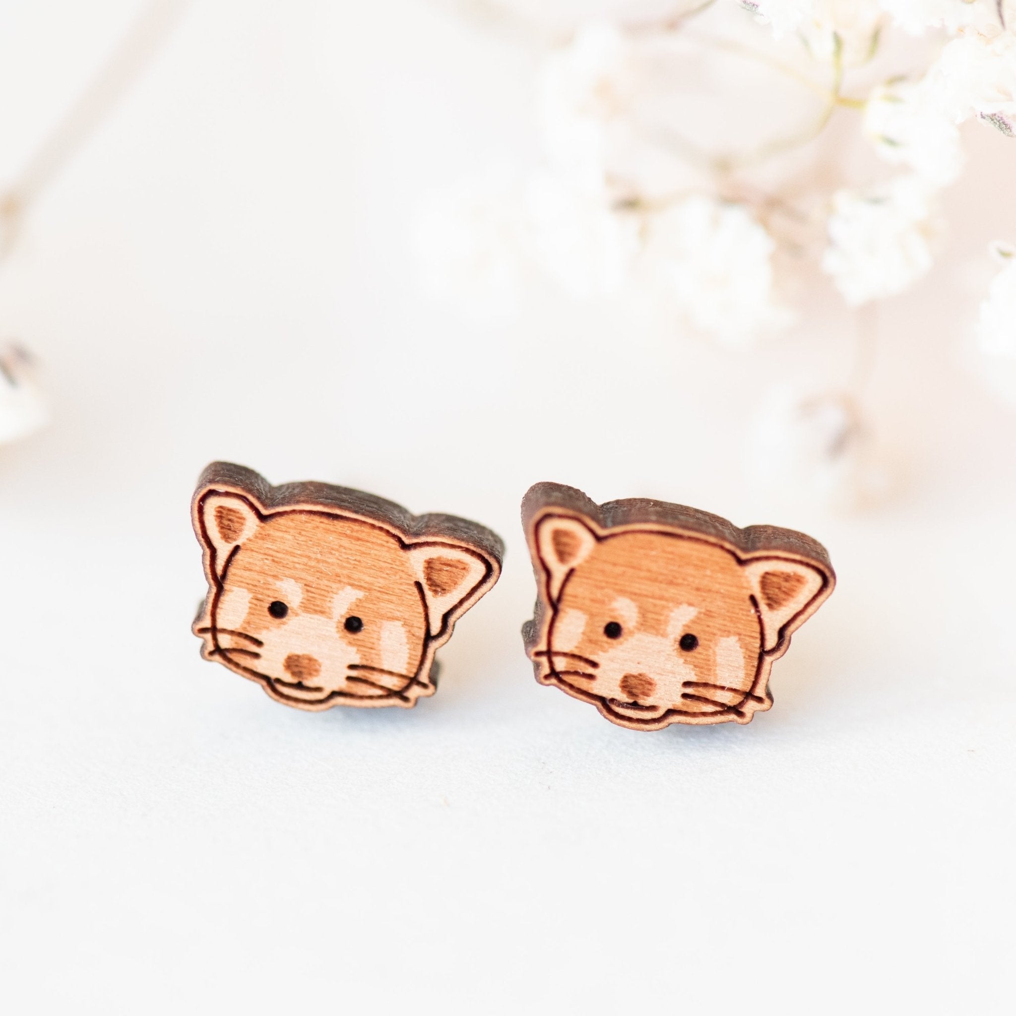 Little Red Panda (Head) Wooden Earrings - EL10109 - Robin Valley Official Store