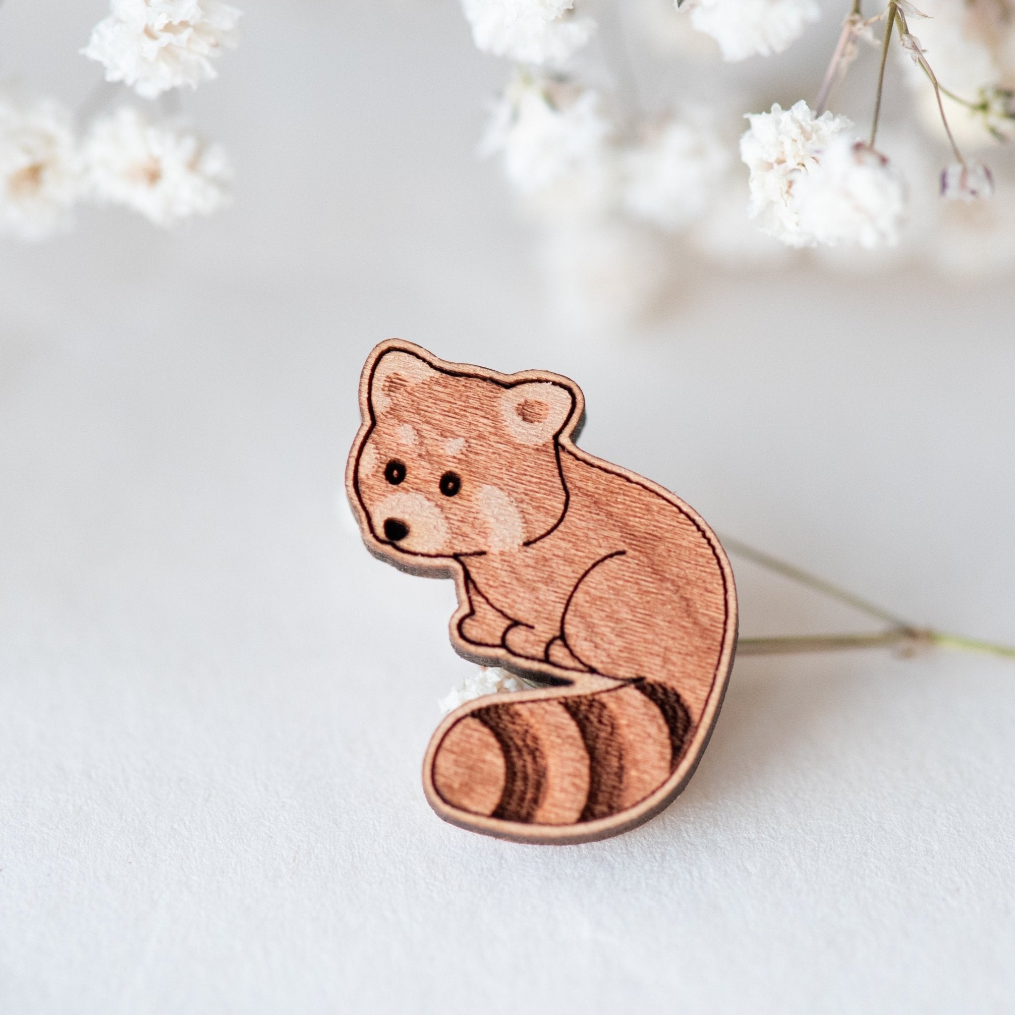 Little Red Panda Wooden Pin Badge - PL40001 - Robin Valley Official Store