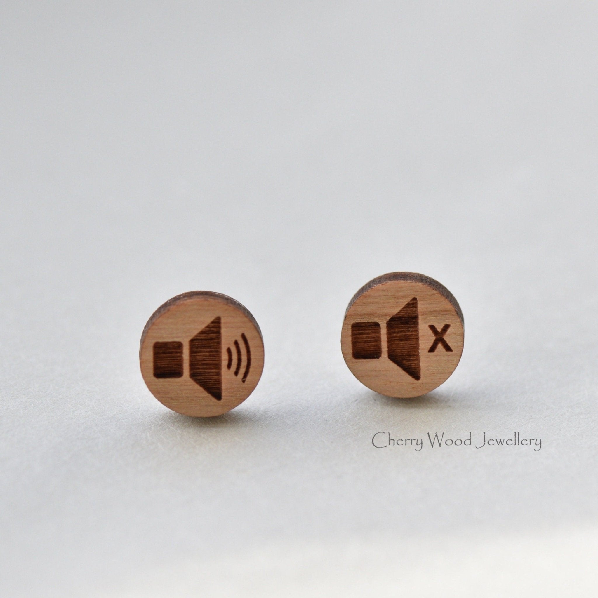 Mute Symbol Cherry Wood Stud Earrings - ET15047 - Robin Valley Official Store