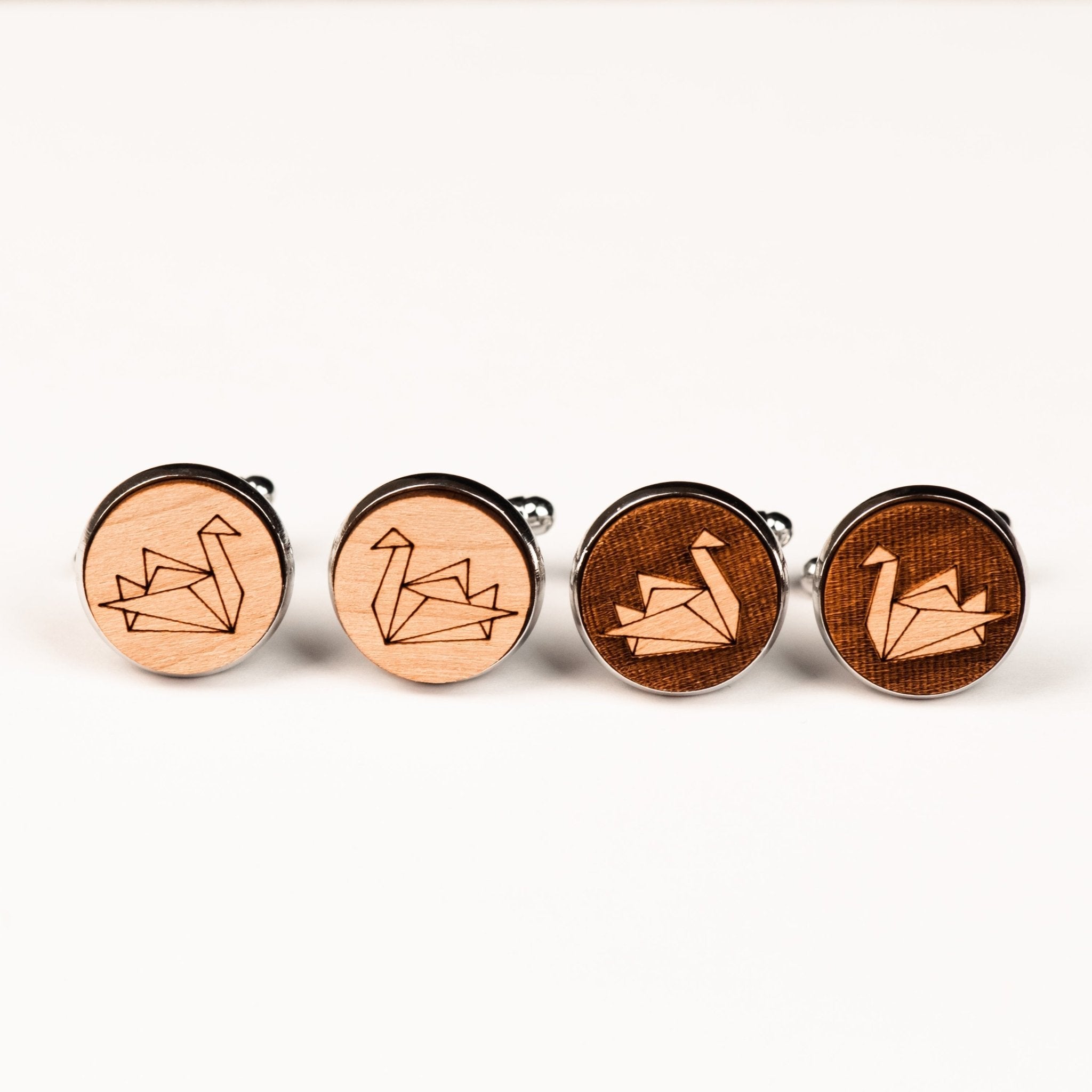 Origami Swan Cherry Wood Cufflinks - CB32013 - Robin Valley Official Store