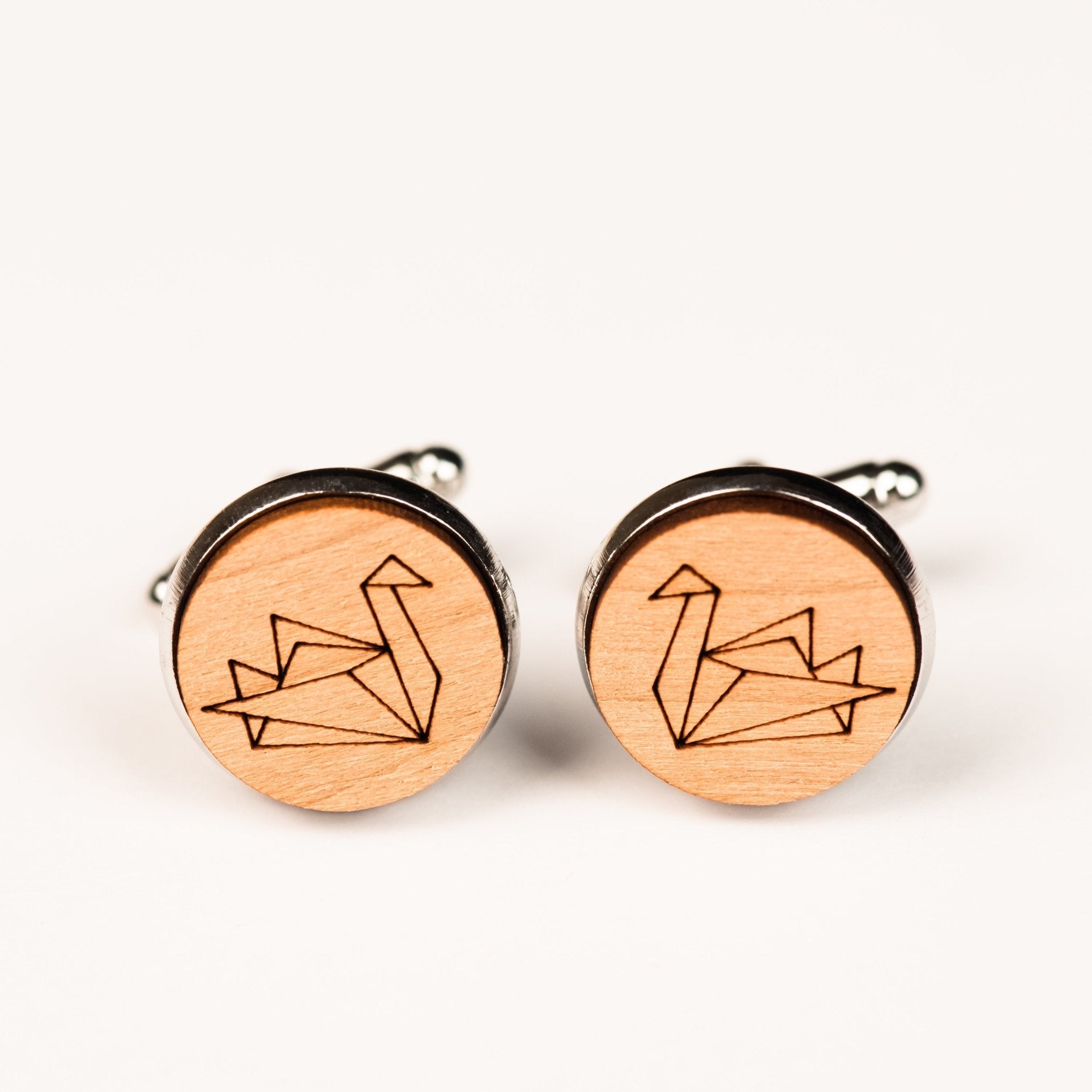 Origami Swan Cherry Wood Cufflinks - CB32013 - Robin Valley Official Store