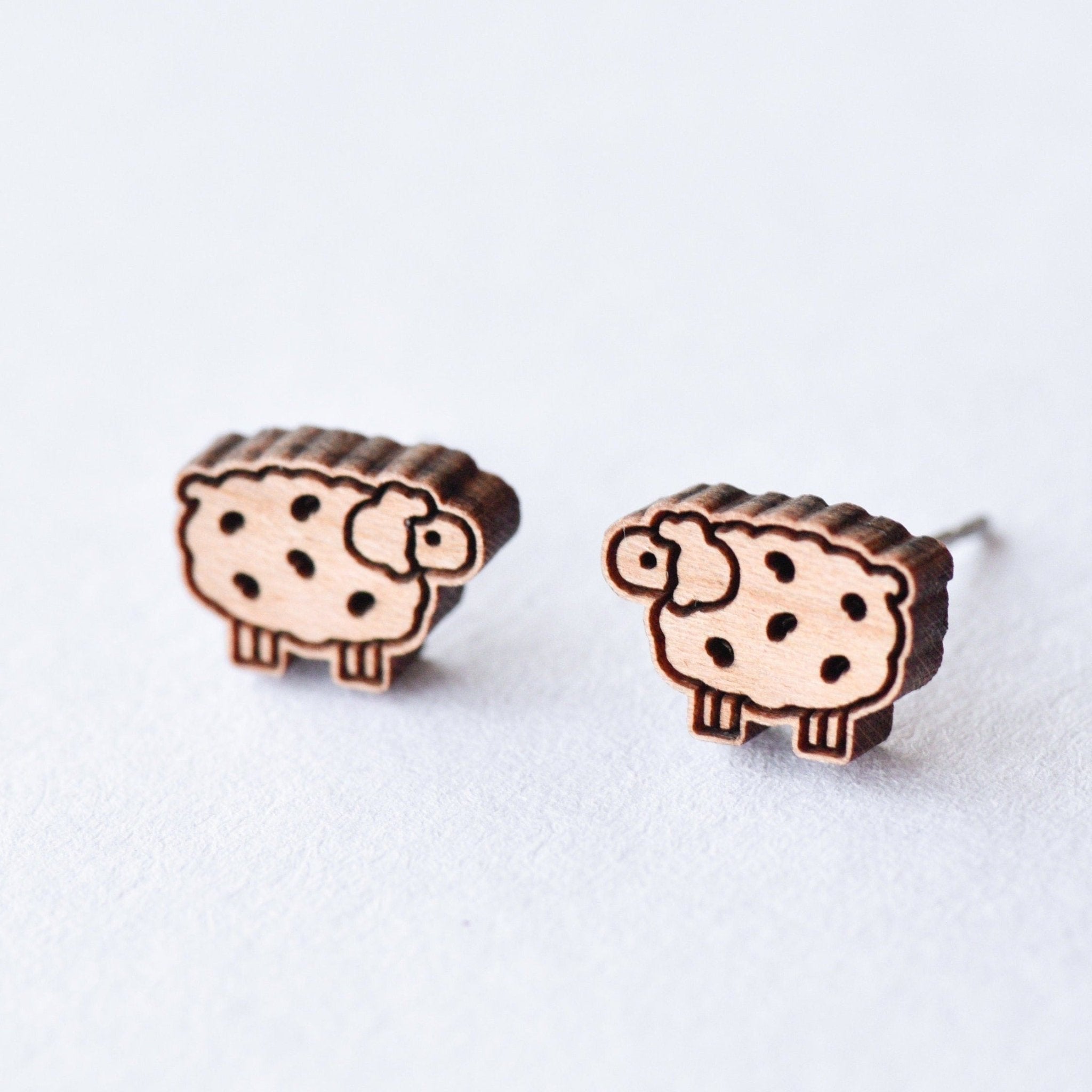 Sheep Wooden Earrings - EL10029 - Robin Valley Official Store