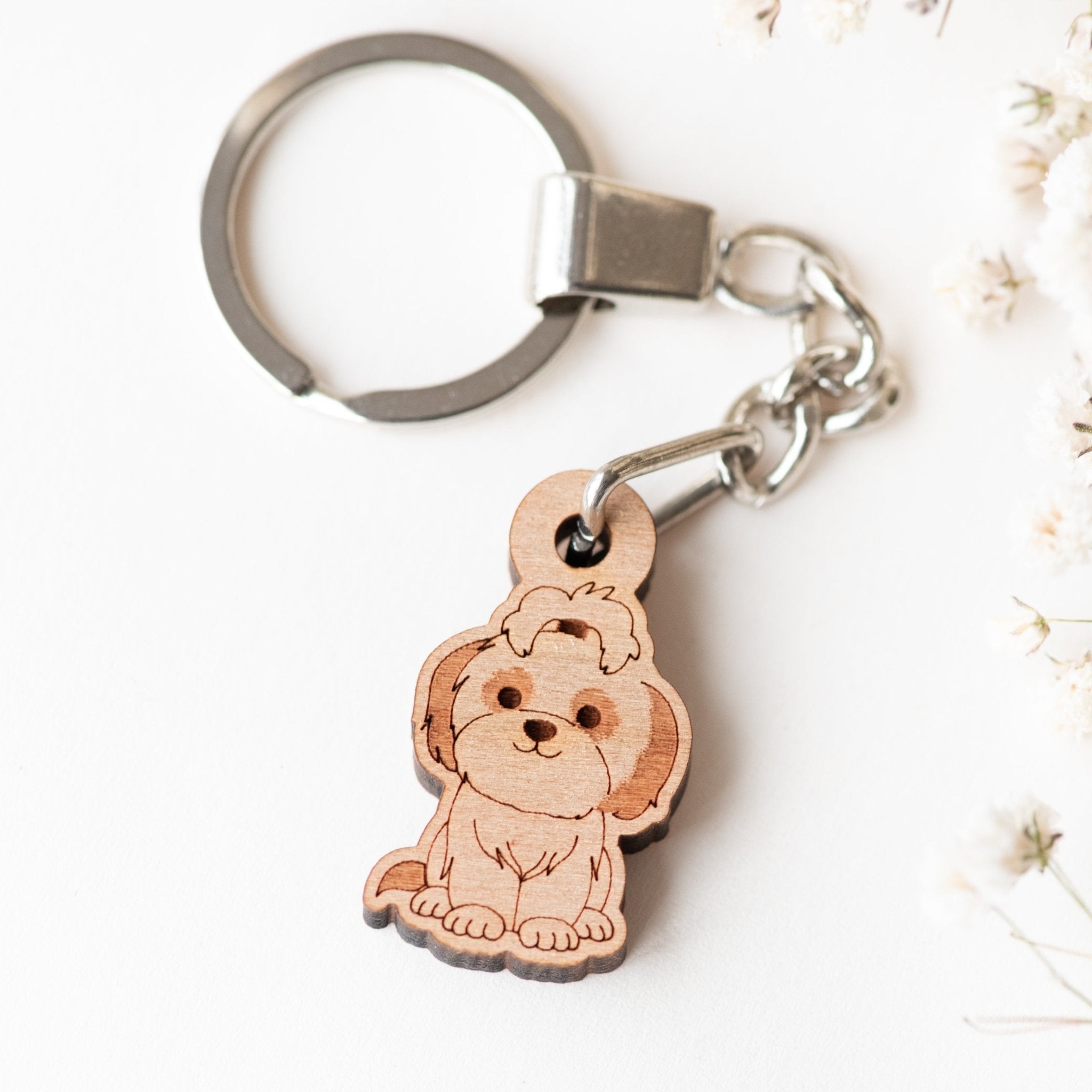 Shih Tzu Dog Cherry Wood Keyring - KL20031 - Robin Valley Official Store