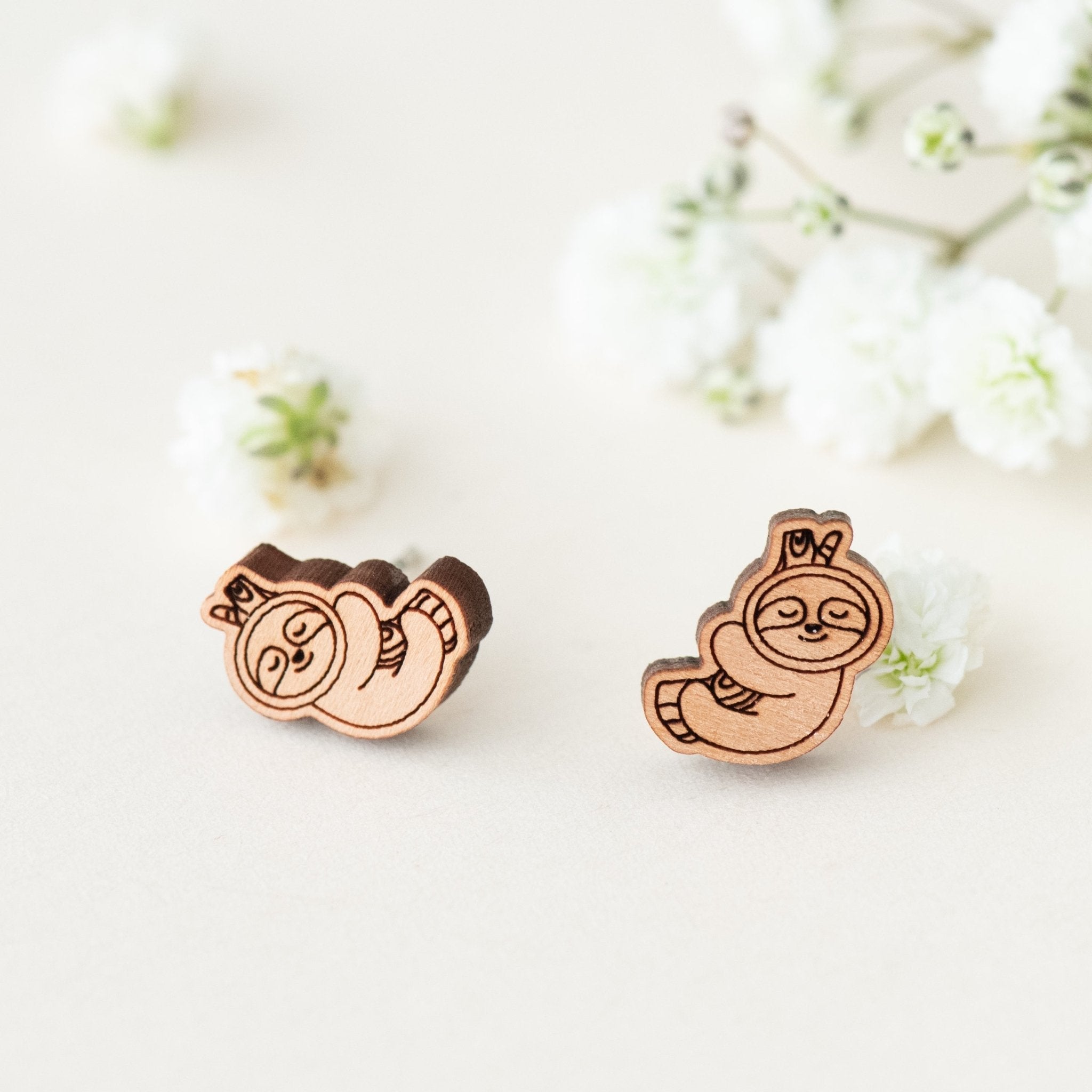 Sleeping Sloth Wooden Earrings - EL10011 - Robin Valley Official Store