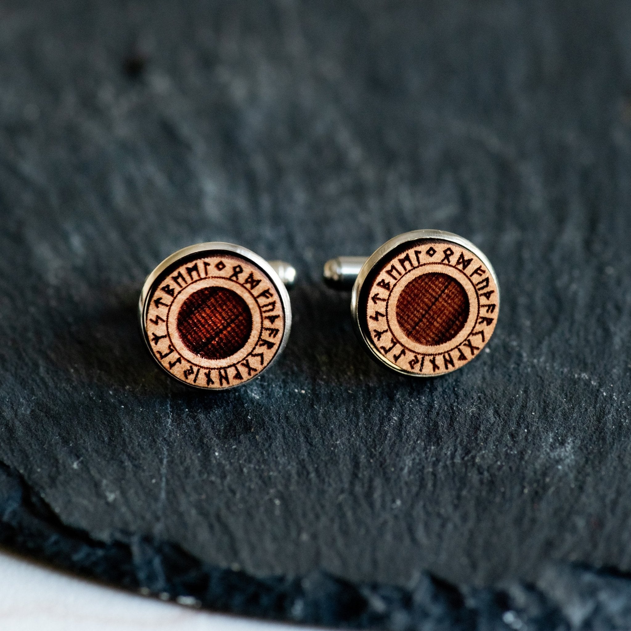 Viking Alphabet Cherry Wood Cufflinks - CT35081 - Robin Valley Official Store