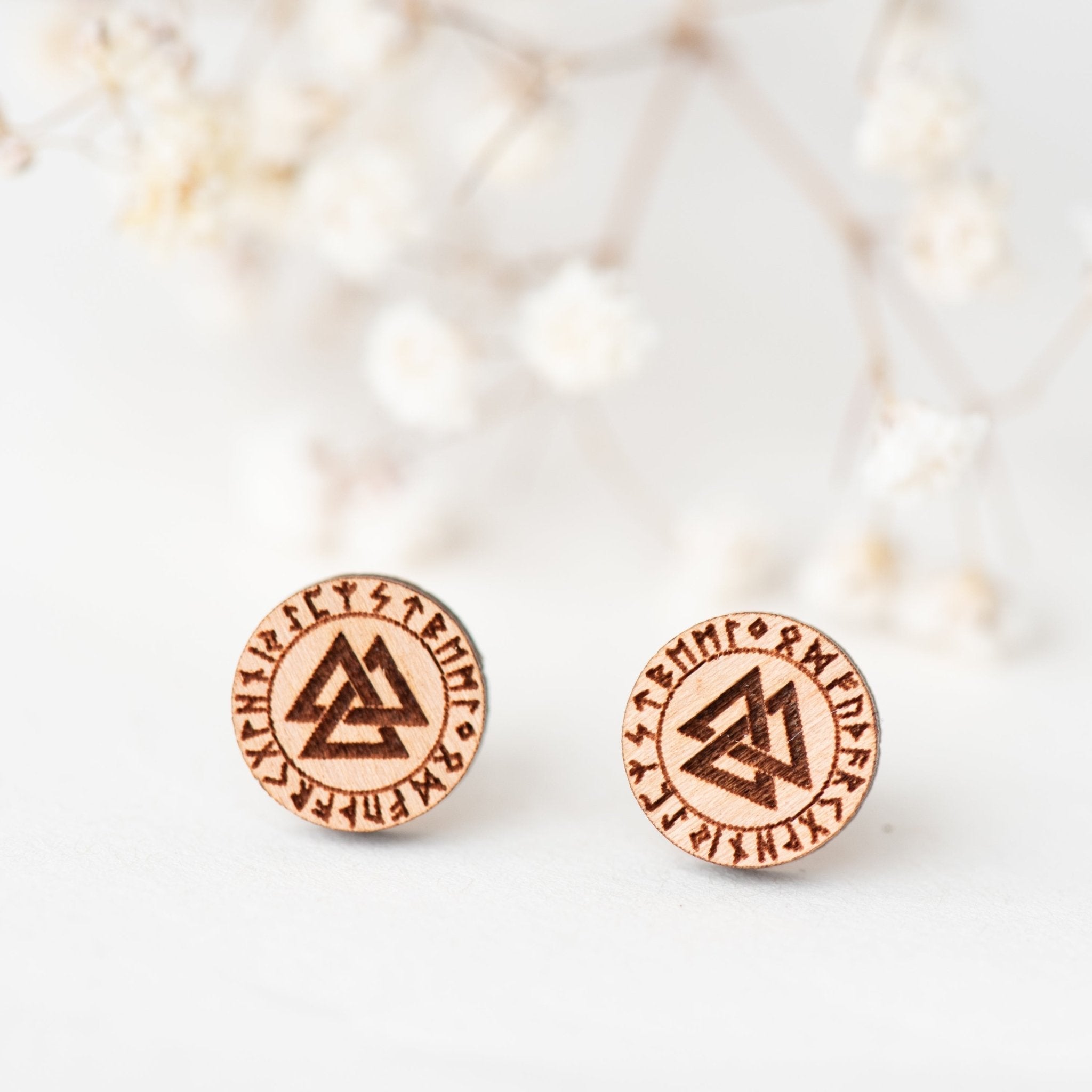 Viking Rune Symbol Valknut Wooden Earrings - ET15039 - Robin Valley Official Store