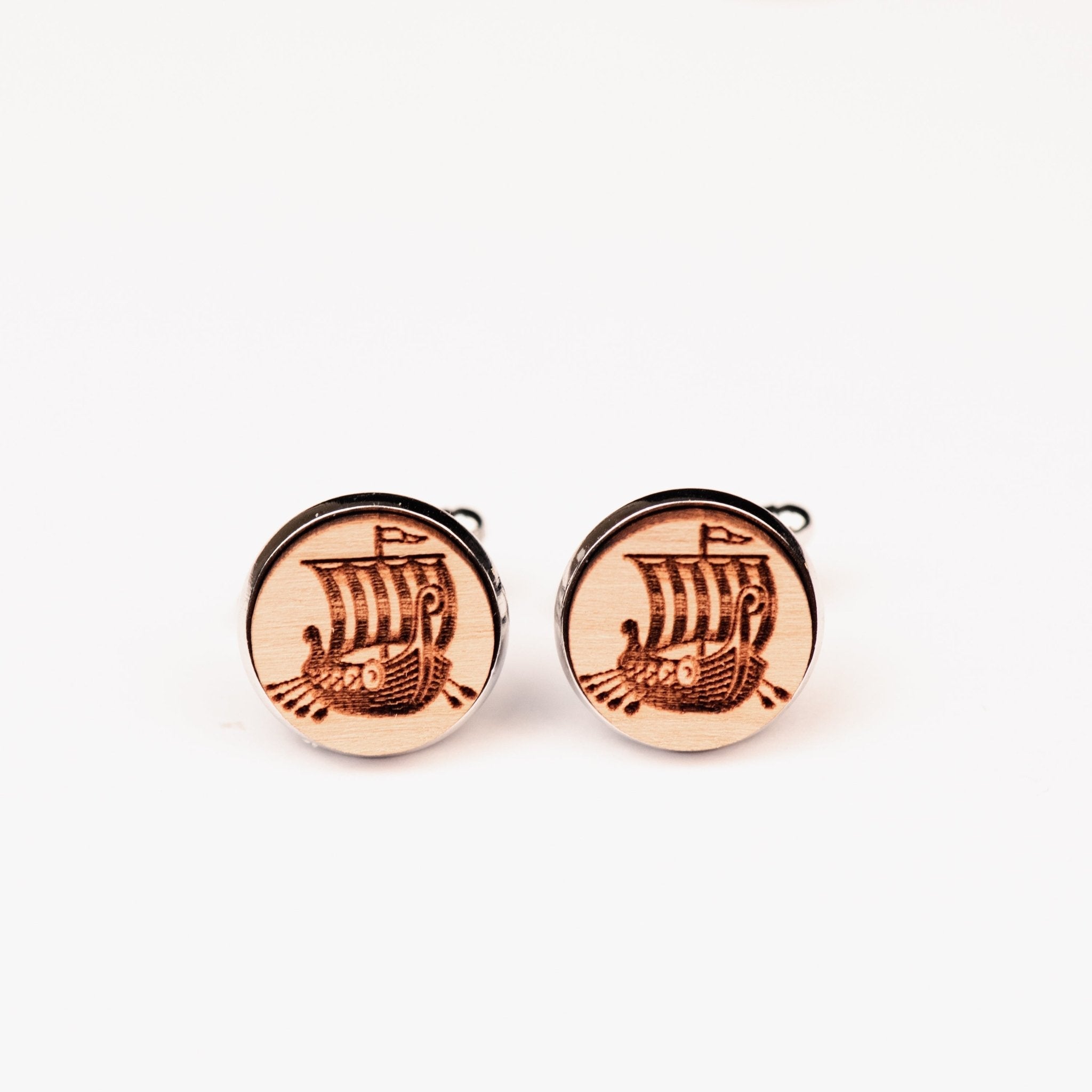 Viking Ship Cherry Wood Cufflinks - CT35129 - Robin Valley Official Store