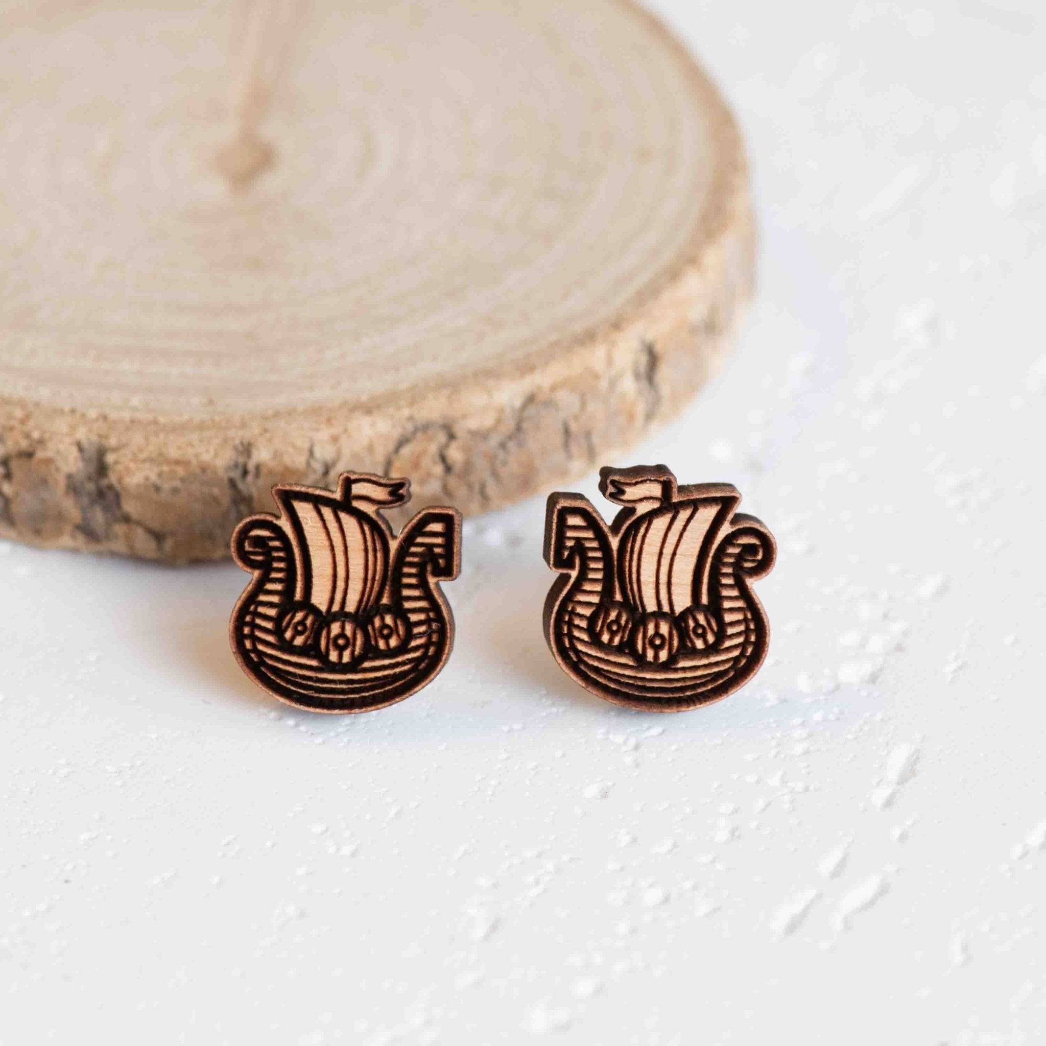 Viking Ship Wooden Earrings - ET15110 - Robin Valley Official Store