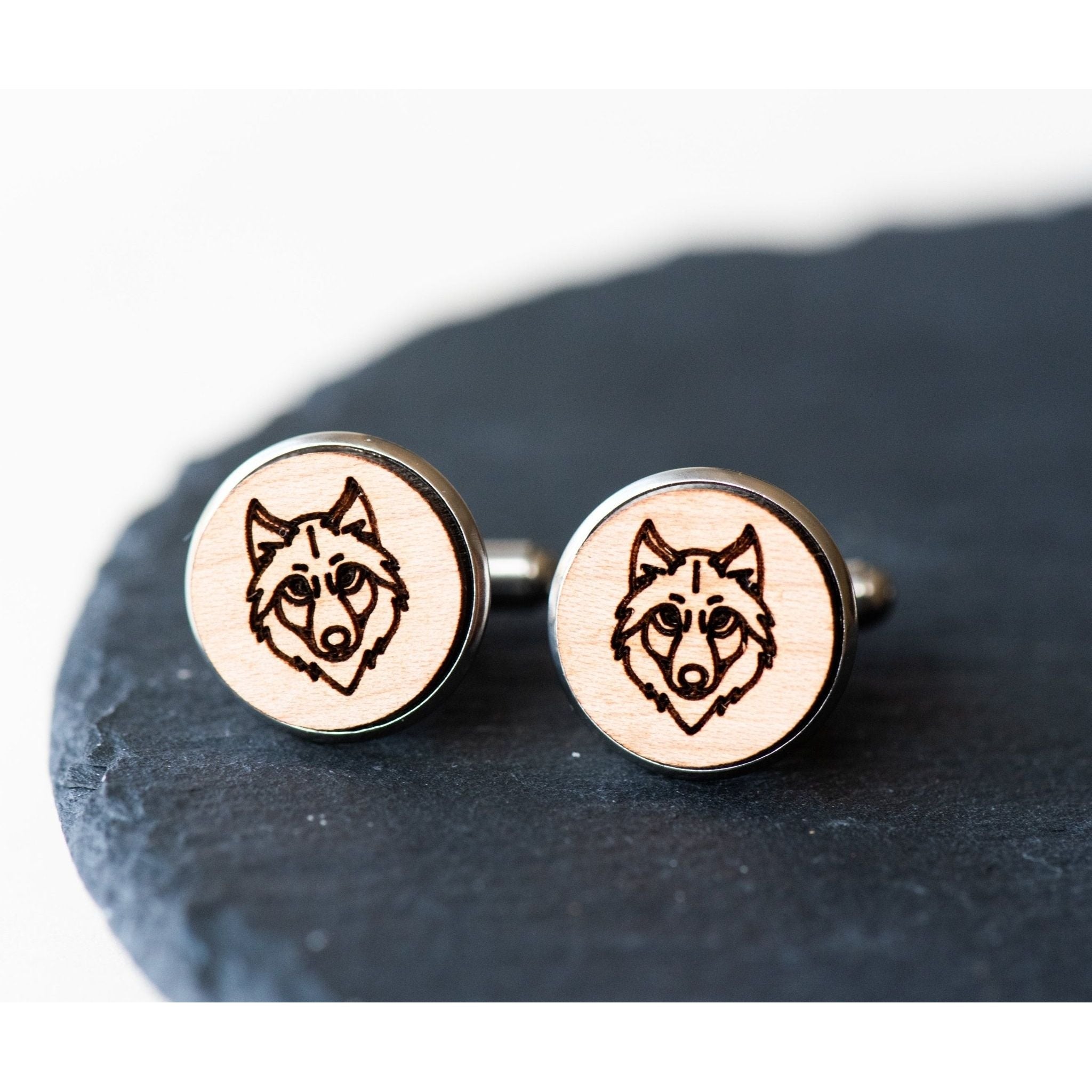 Wild Wolf Cherry Wood Cufflinks - CL30053 - Robin Valley Official Store