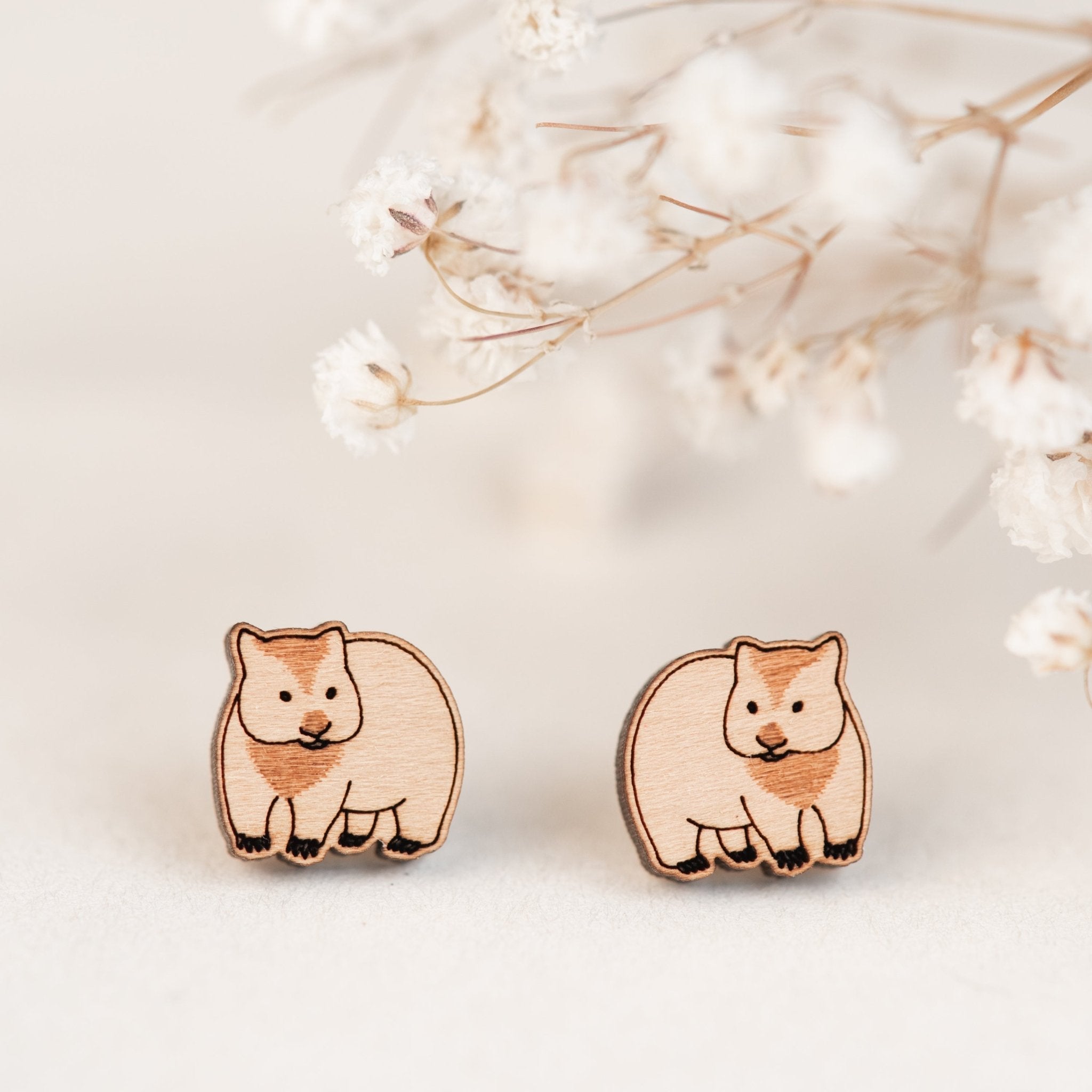 Wombat 2 Cherry Wood Stud Earrings - EL10127 - Robin Valley Official Store
