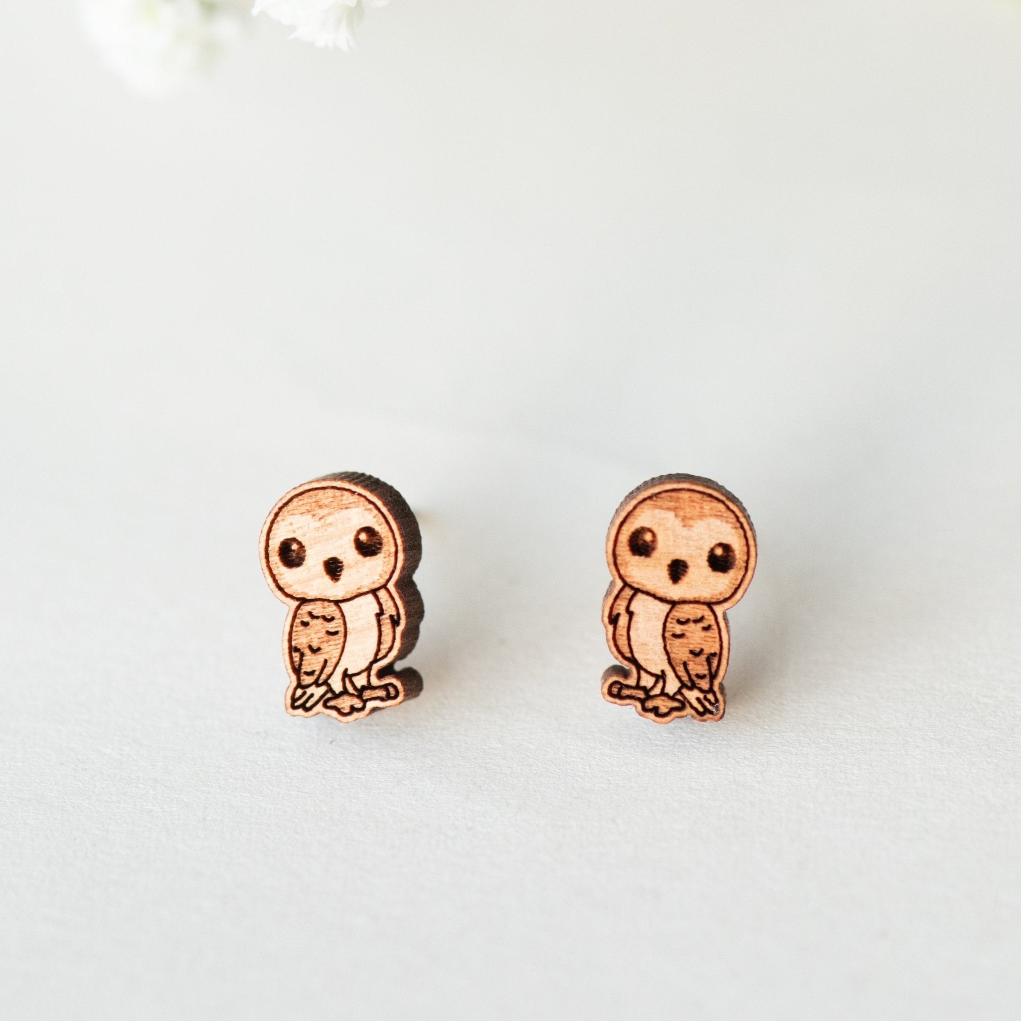 Wooden Barn Owl Bird Earrings - EB12003 - Robin Valley Official Store
