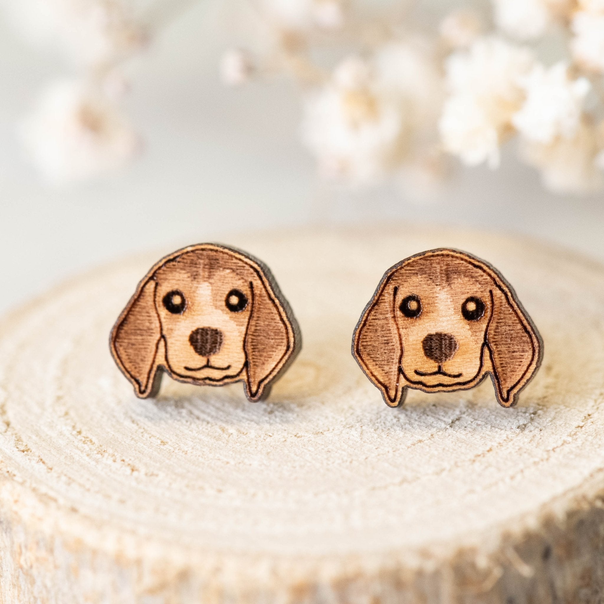 Wooden Beagle Earrings - EL10162 - Robin Valley Official Store