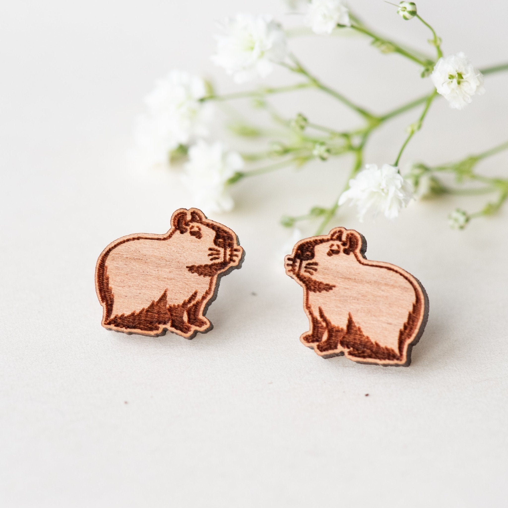 Wooden Capybara Earrings - EL10007 - Robin Valley Official Store