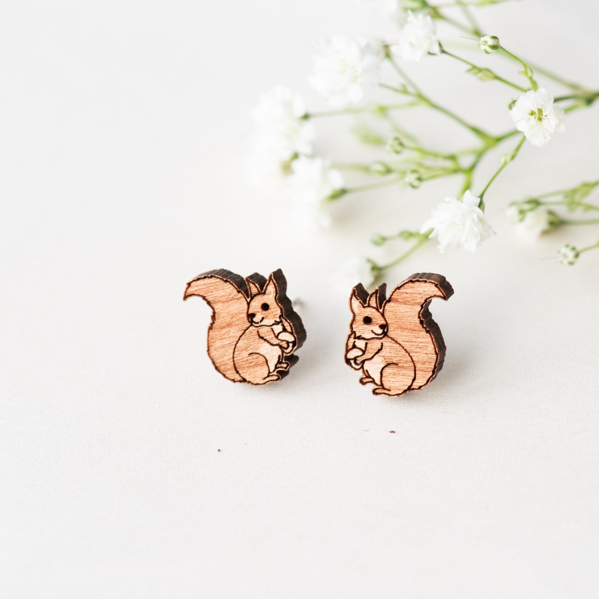 Wooden Red Squirrel Earrings - EL10021 - Robin Valley Official Store